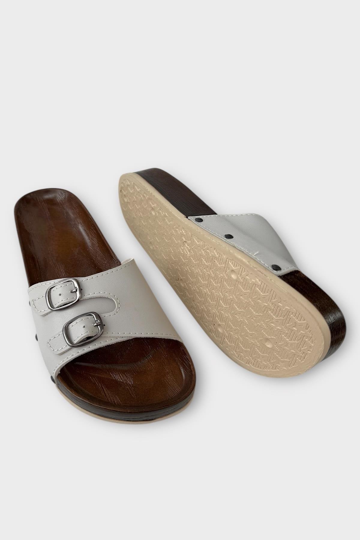 Kadın Günlük Terlik Ayarlanabilir Çift Bant Şık Ortopedik Yazlık Ev Plaj Tatil Terliği GRİ - Görsel 5