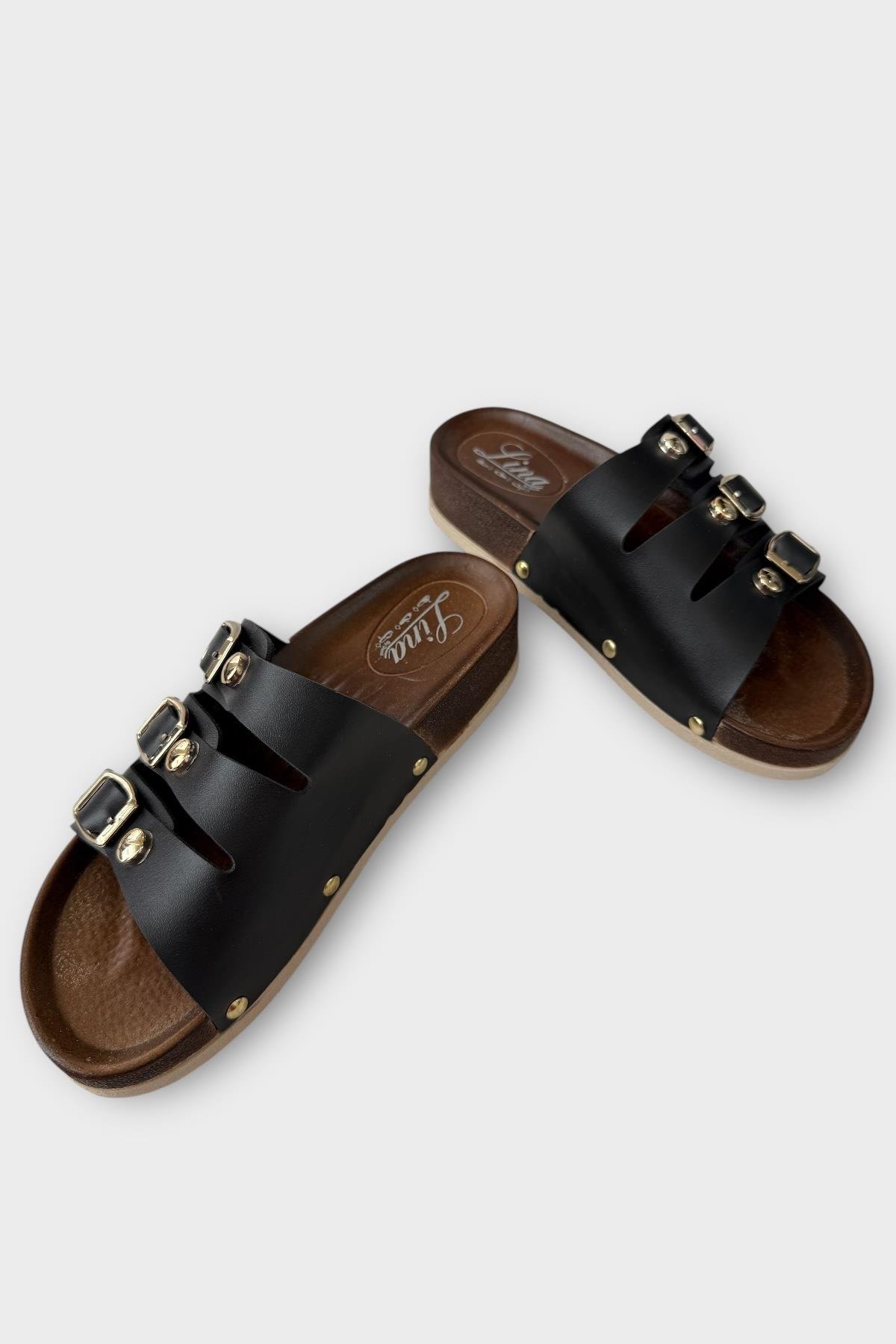 Kadın Günlük Terlik Tokalı Üç Bant Şık Ortopedik Yazlık Ev Plaj Tatil İş Terliği SİYAH - Görsel 4