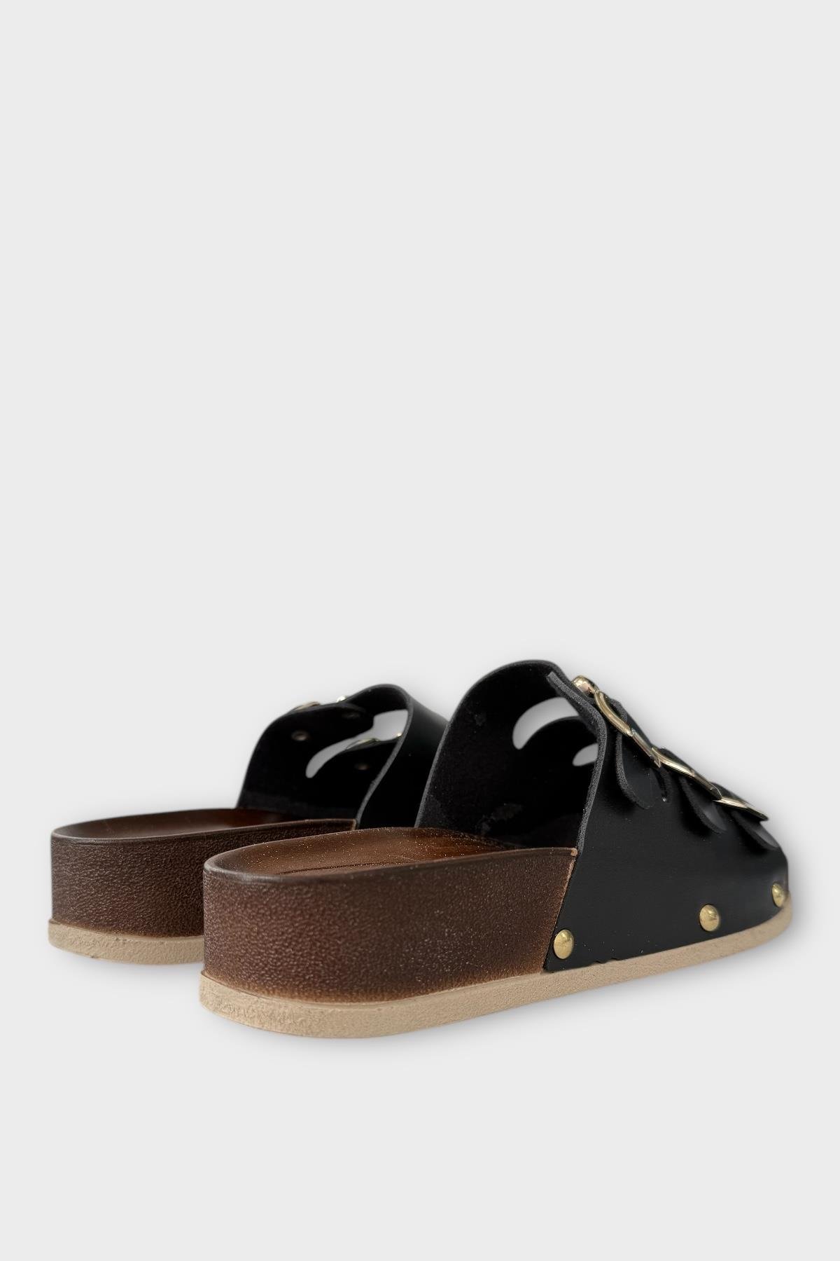 Kadın Günlük Terlik Tokalı Üç Bant Şık Ortopedik Yazlık Ev Plaj Tatil İş Terliği SİYAH - Görsel 6