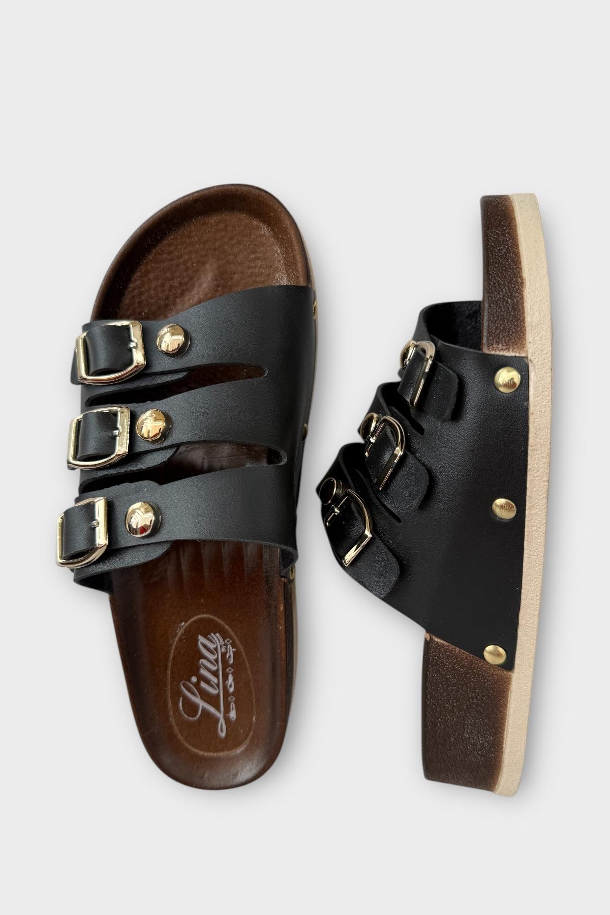 Kadın Günlük Terlik Tokalı Üç Bant Şık Ortopedik Yazlık Ev Plaj Tatil İş Terliği SİYAH - Görsel 7