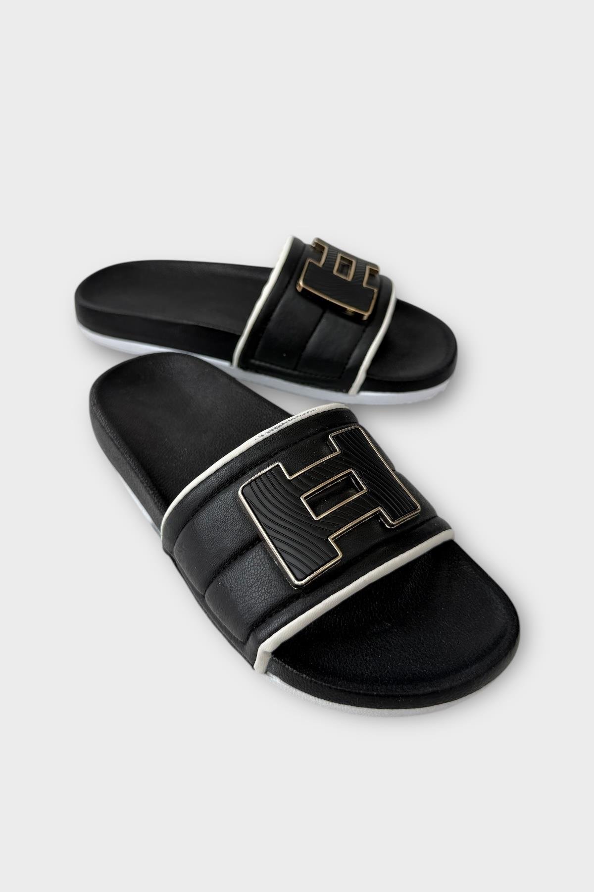 Kadın Günlük Terlik Tokalı Şık Yazlık Ev Plaj Tatil İş Terliği SİYAH - Görsel 3