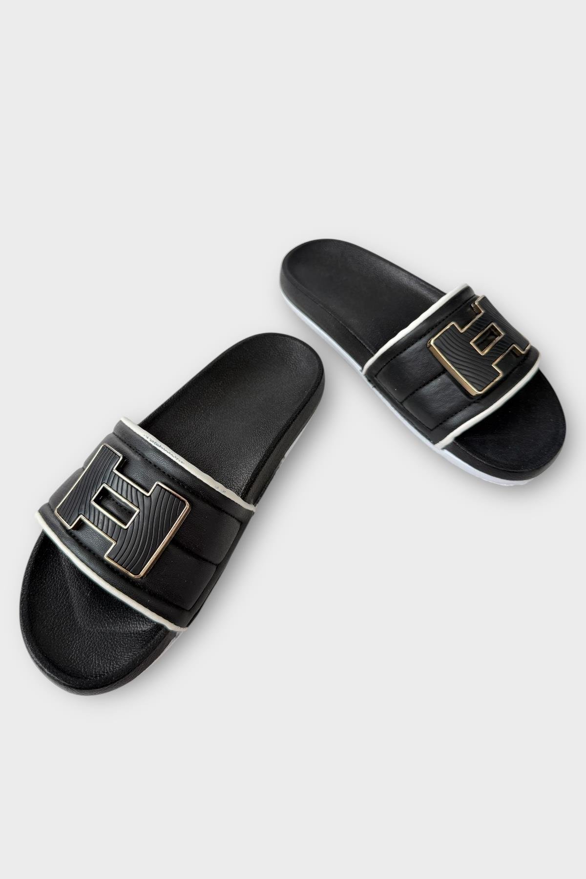 Kadın Günlük Terlik Tokalı Şık Yazlık Ev Plaj Tatil İş Terliği SİYAH - Görsel 4