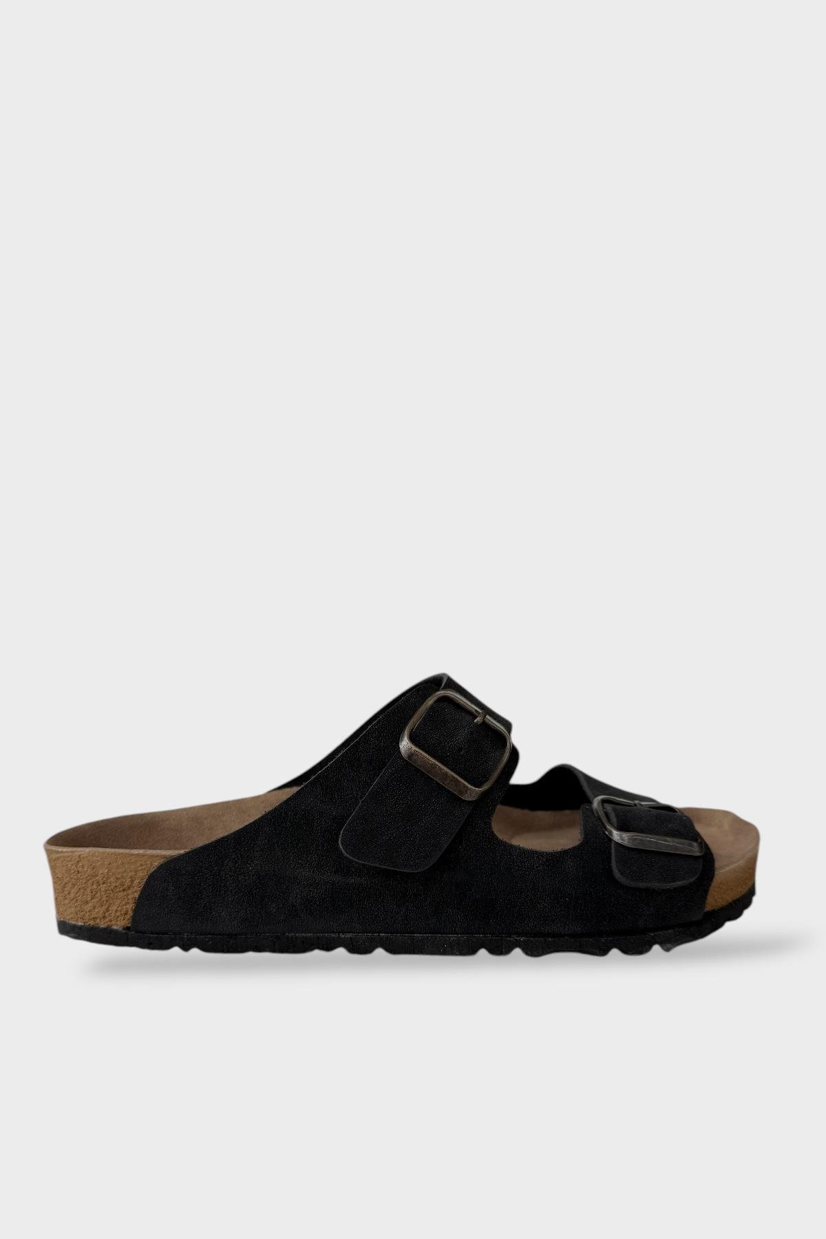 Unisex Çift Tokalı Ortopedik Terlik SİYAH - Görsel 2