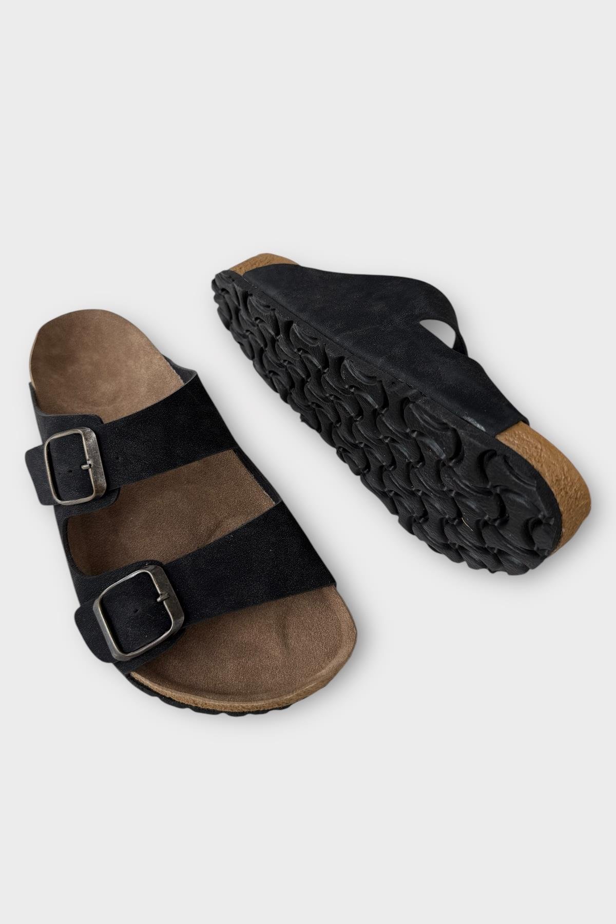 Unisex Çift Tokalı Ortopedik Terlik SİYAH - Görsel 5