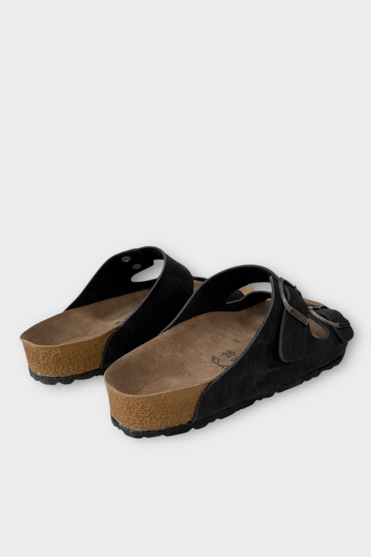 Unisex Çift Tokalı Ortopedik Terlik SİYAH - Görsel 6