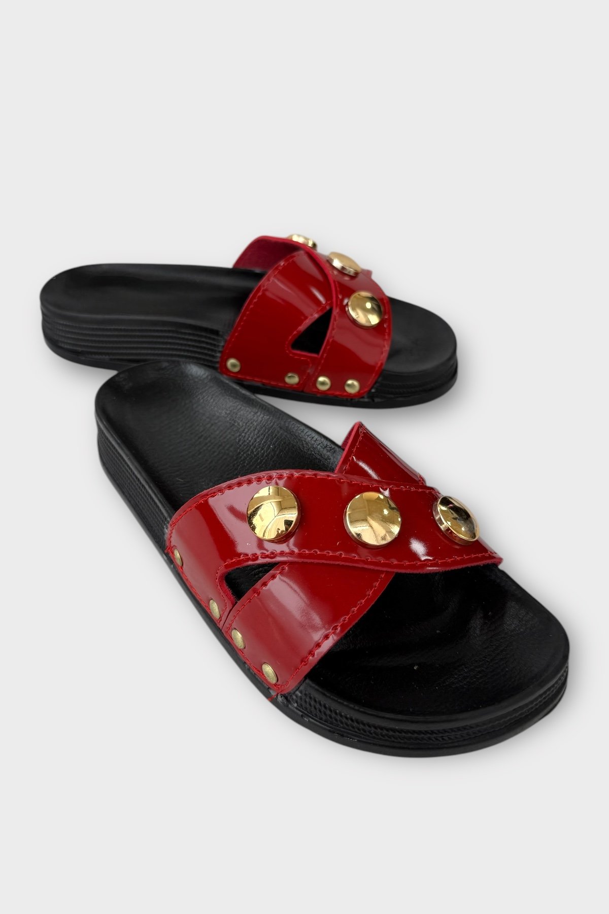 Kadın Günlük Terlik Çapraz Şık Ortopedik Yazlık Ev Plaj Tatil İş Terliği KIRMIZI - Görsel 3