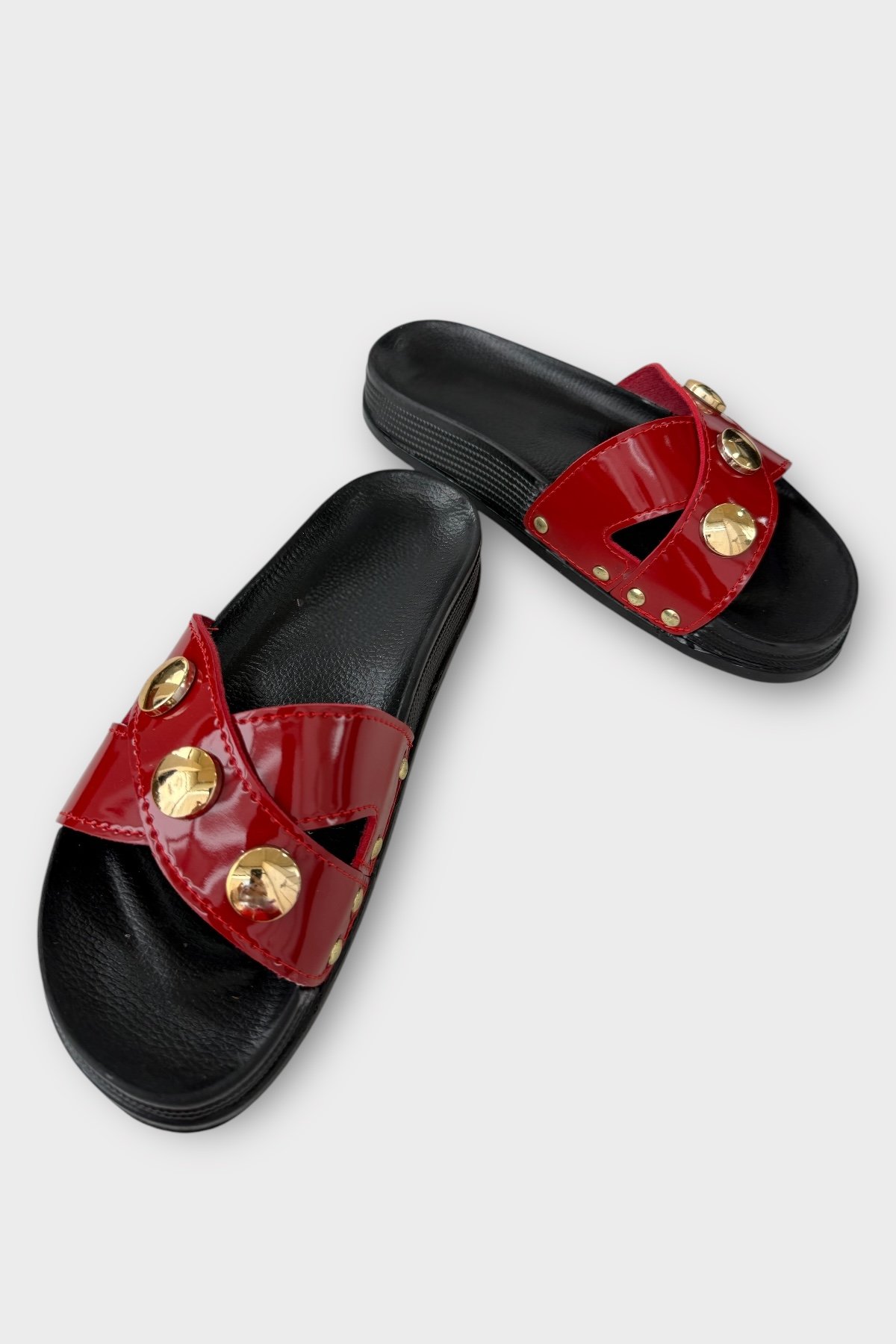 Kadın Günlük Terlik Çapraz Şık Ortopedik Yazlık Ev Plaj Tatil İş Terliği KIRMIZI - Görsel 4