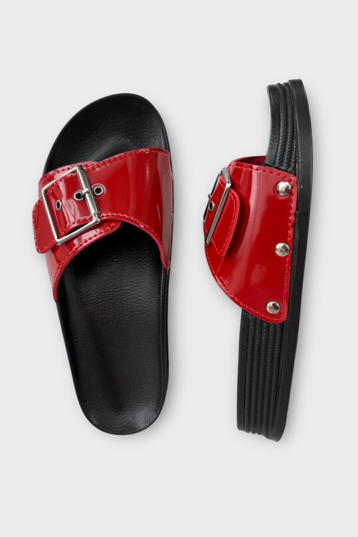 Kadın Günlük Terlik Tokalı Şık Ortopedik Yazlık Ev Plaj Tatil İş Terliği KIRMIZI - Görsel 7