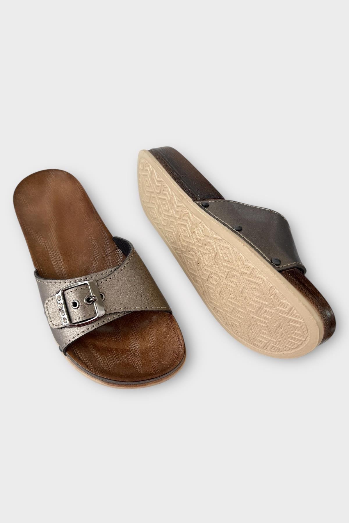 Kadın Günlük Terlik Ayarlanabilir Tek Bant Şık Ortopedik Yazlık Ev Plaj Tatil İş Terliği PLATİN - Görsel 5