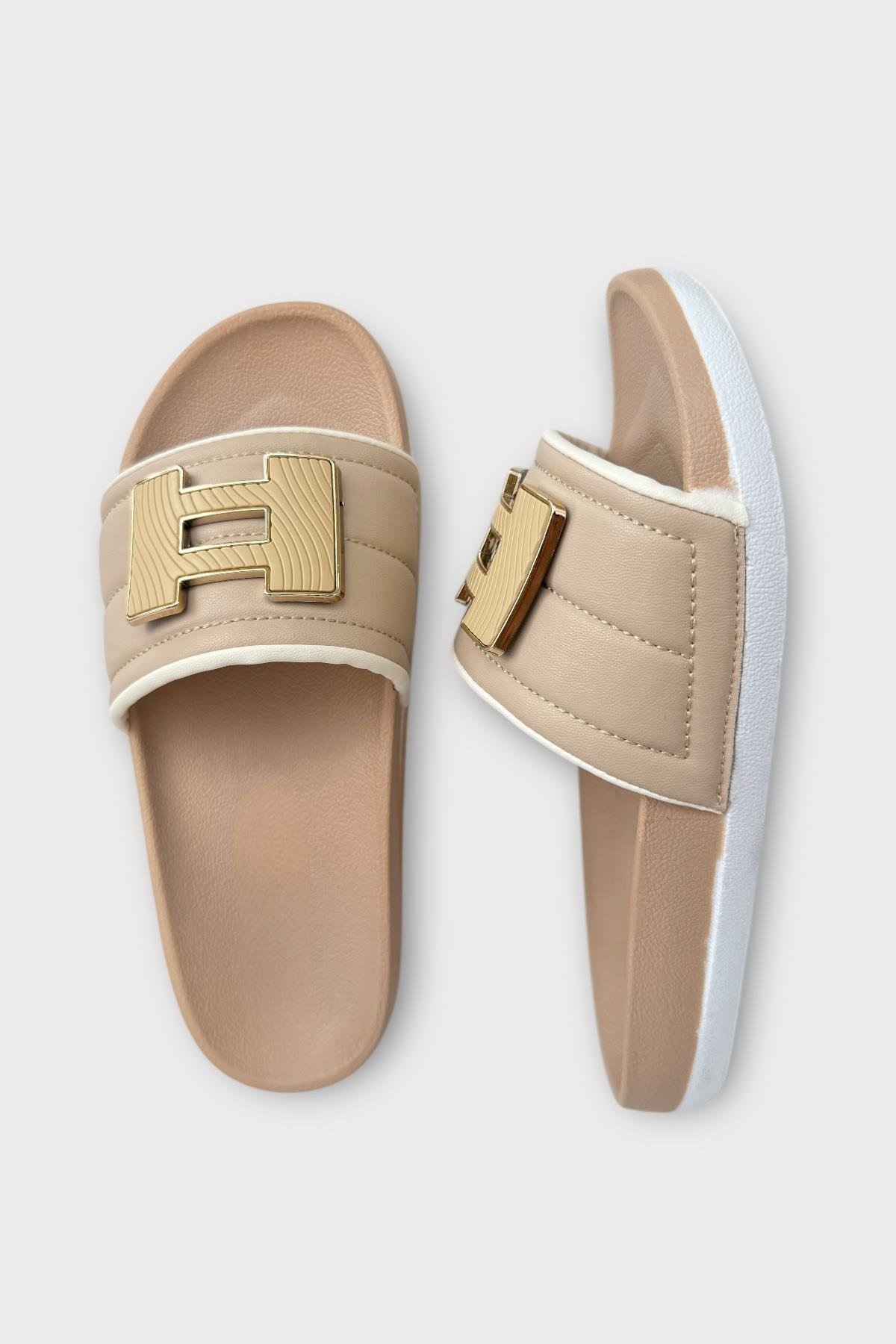 Kadın Günlük Terlik Tokalı Şık Yazlık Ev Plaj Tatil İş Terliği BEJ - Görsel 7