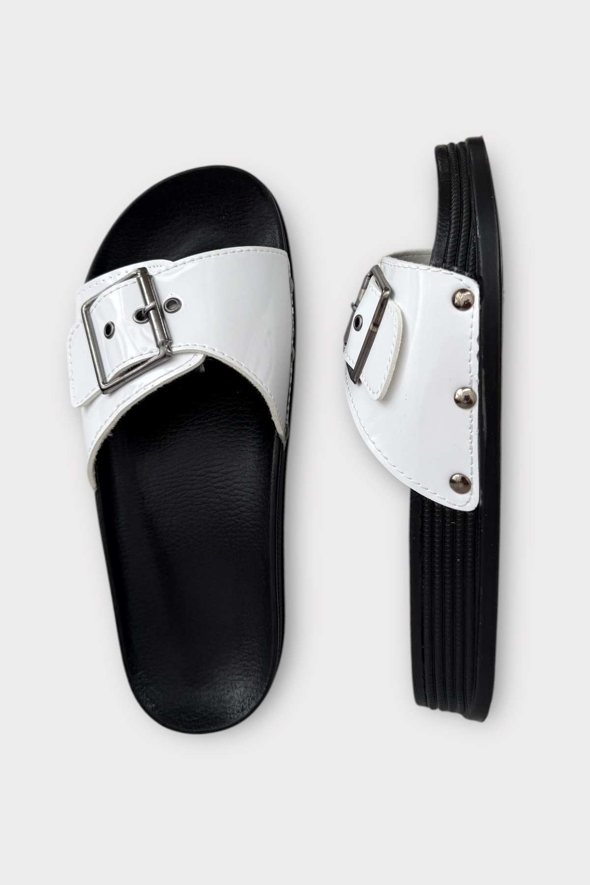 Kadın Günlük Terlik Tokalı Şık Ortopedik Yazlık Ev Plaj Tatil İş Terliği BEYAZ - Görsel 7