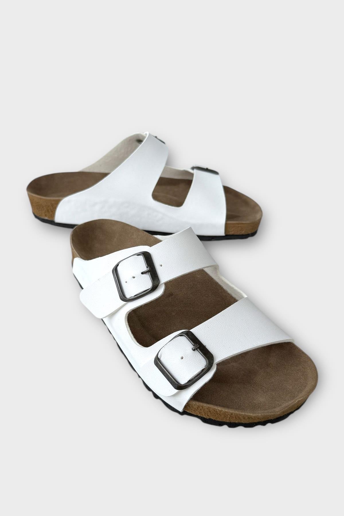 Unisex Çift Tokalı Ortopedik Terlik BEYAZ - Görsel 3