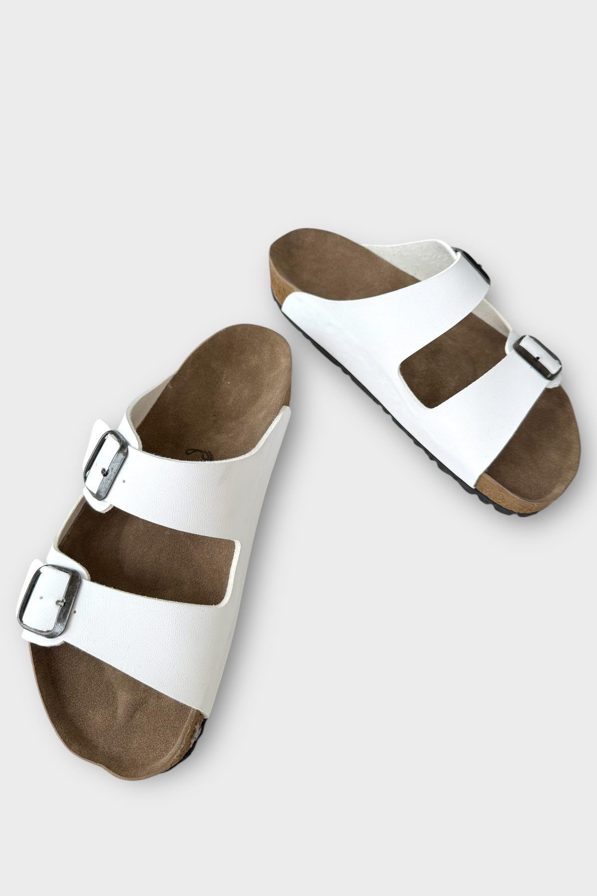 Unisex Çift Tokalı Ortopedik Terlik BEYAZ - Görsel 4