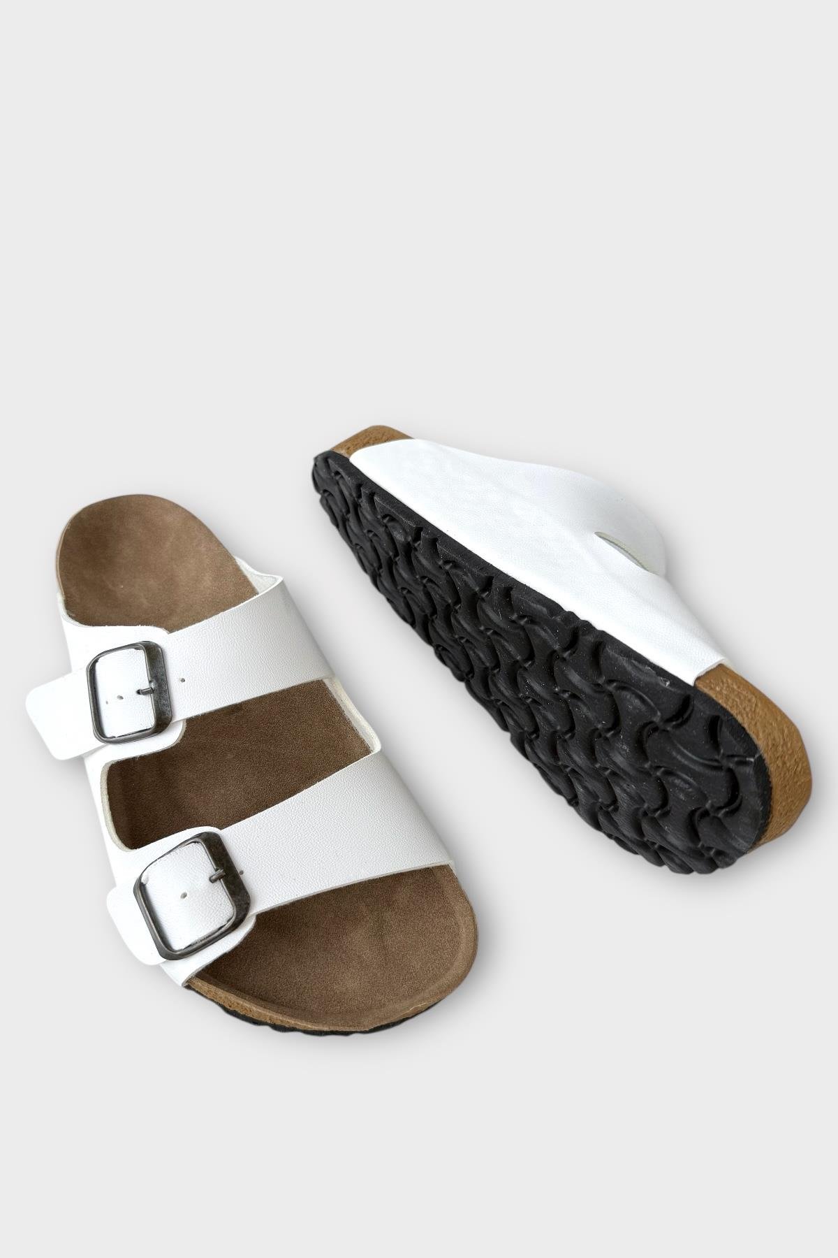 Unisex Çift Tokalı Ortopedik Terlik BEYAZ - Görsel 5