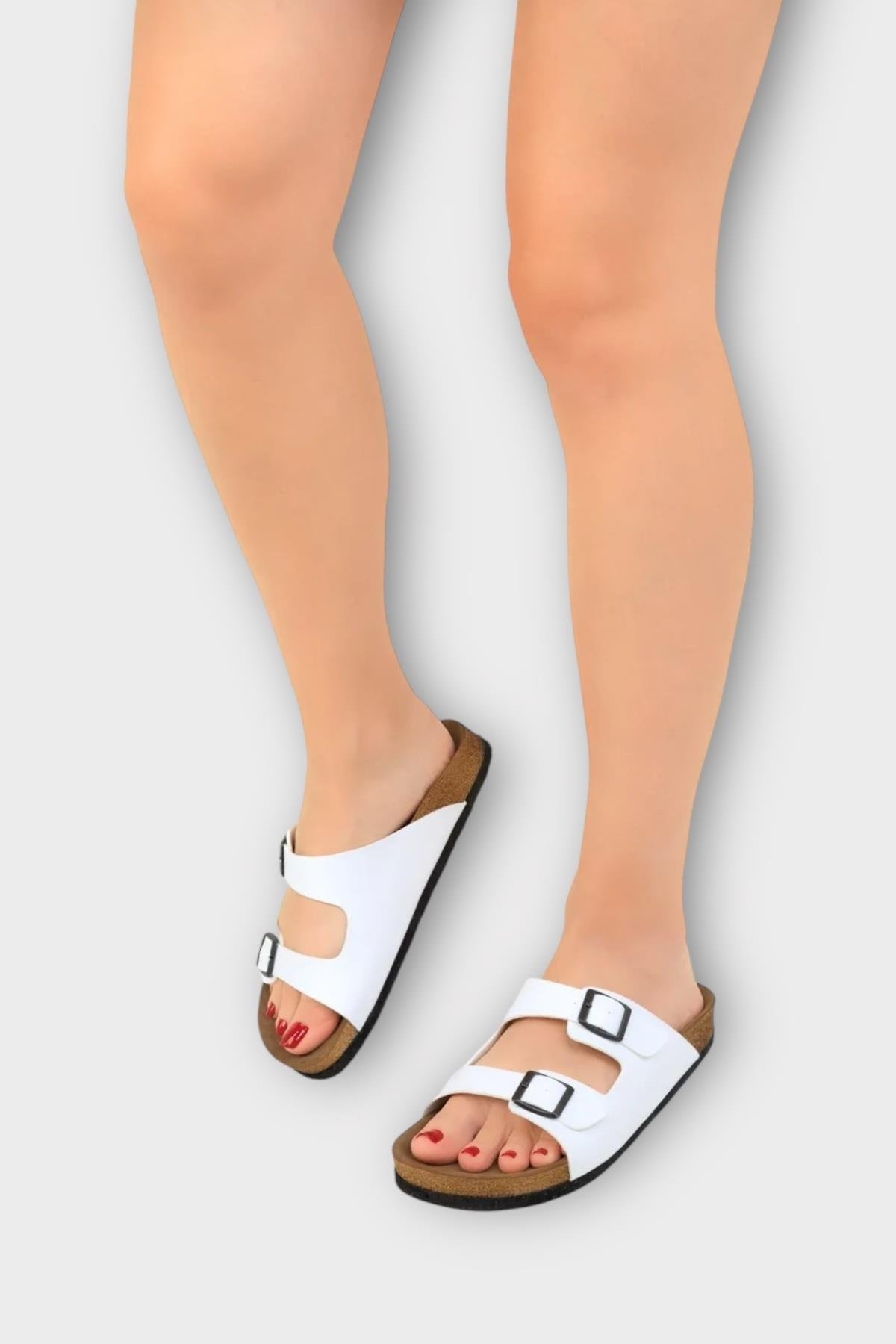Unisex Çift Tokalı Ortopedik Terlik BEYAZ - Görsel 9