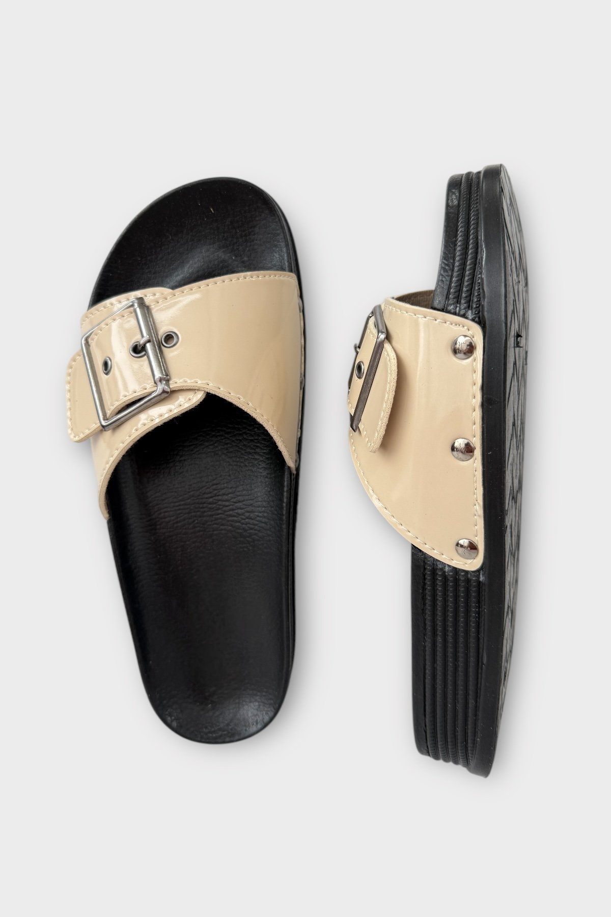 Kadın Günlük Terlik Tokalı Şık Ortopedik Yazlık Ev Plaj Tatil İş Terliği BEJ - Görsel 7