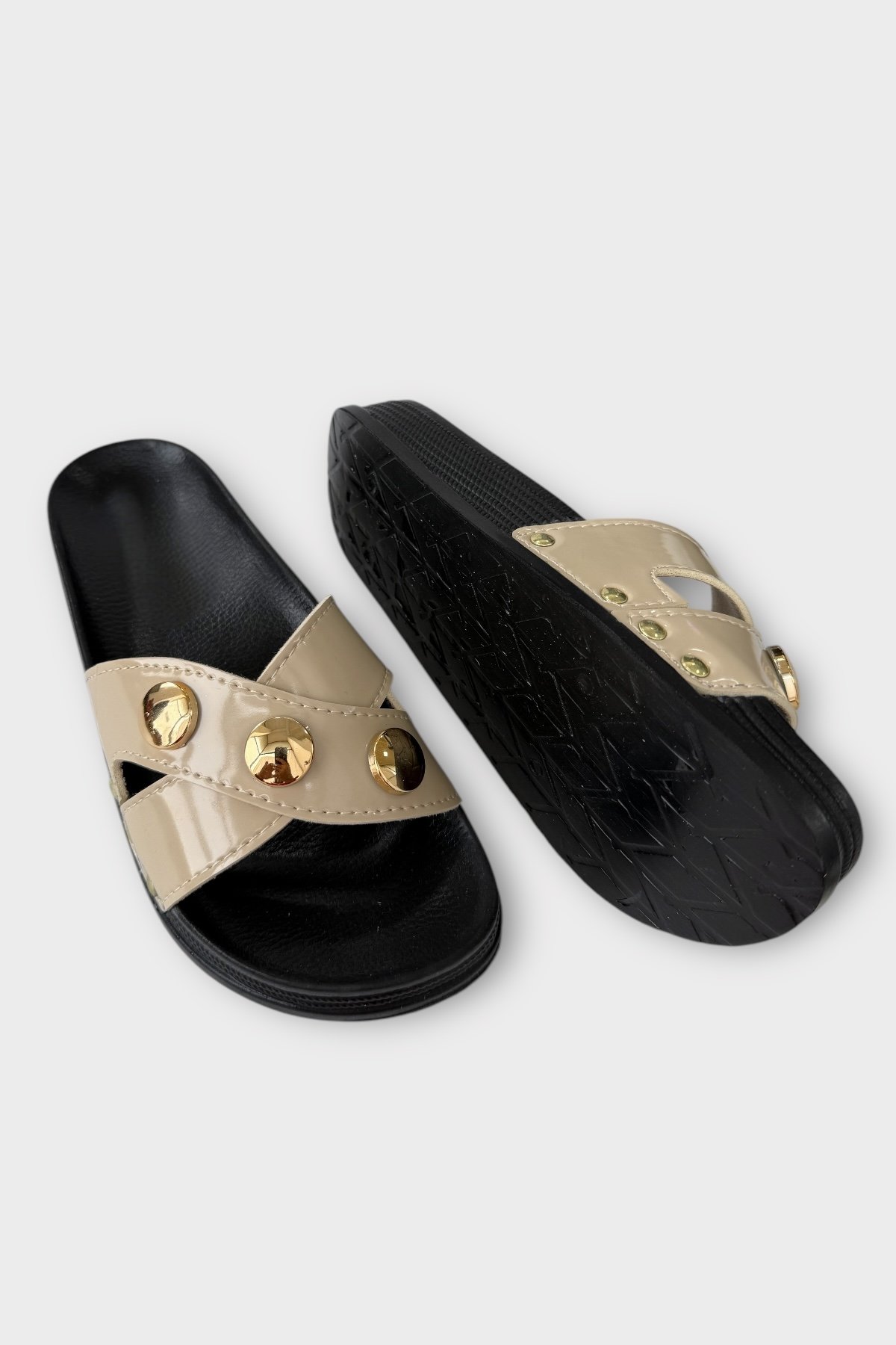 Kadın Günlük Terlik Çapraz Şık Ortopedik Yazlık Ev Plaj Tatil İş Terliği BEJ - Görsel 5