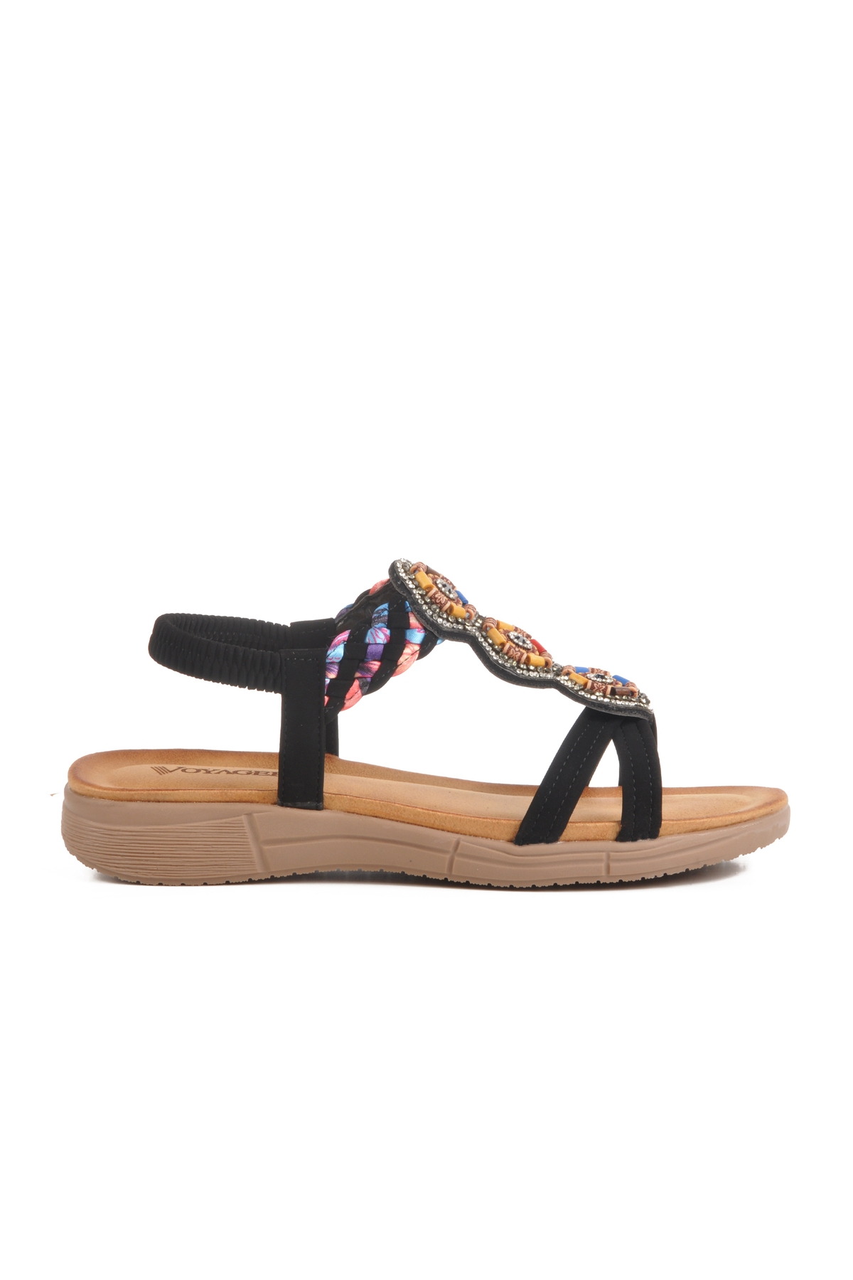 Siyah Hakiki Deri Taş İşlemeli Hafif Kadın Sandalet B096 Z - Görsel 2