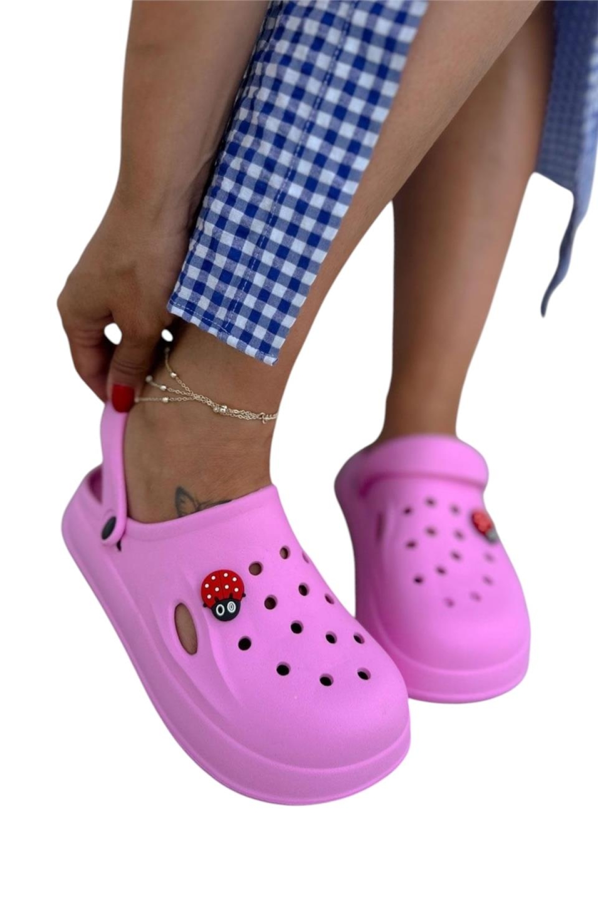 Kadın Comfort Uğur Böceği Tokalı Medikal Hemşire Sabo Terlik PEMBE - Görsel 8