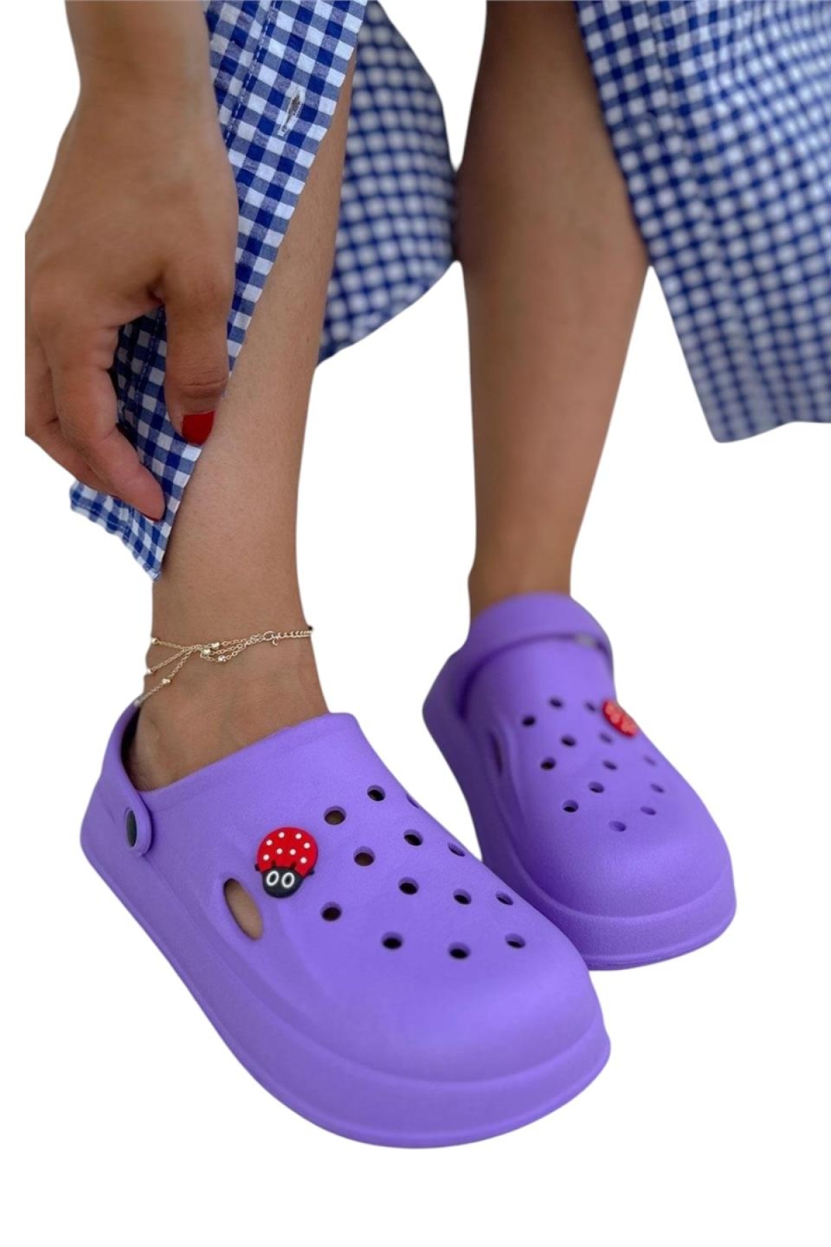 Kadın Comfort Uğur Böceği Tokalı Medikal Hemşire Sabo Terlik MOR - Görsel 8