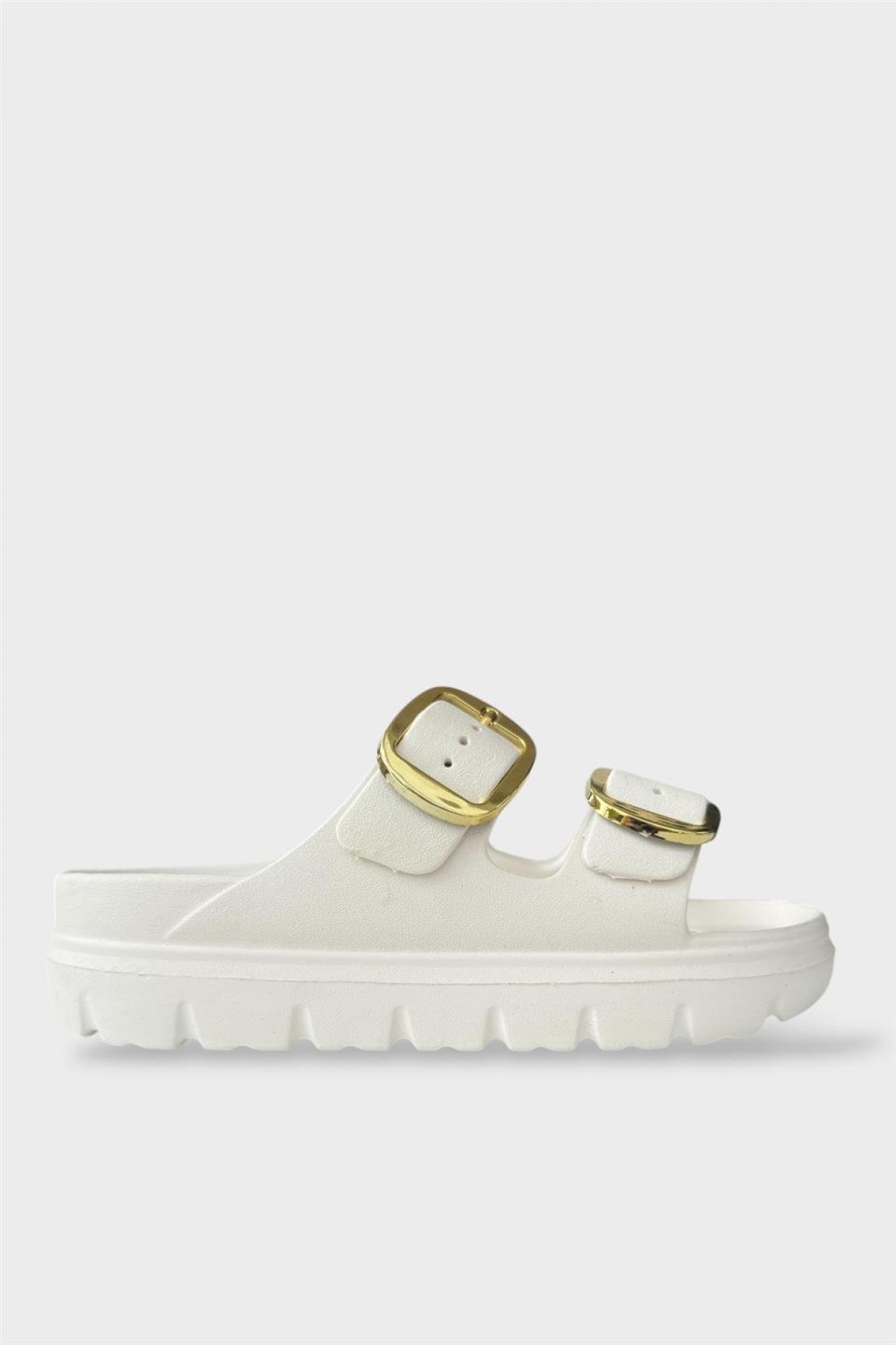 Yüksek Taban Tokalı Şık Kadın Terlik BEYAZ - Görsel 2