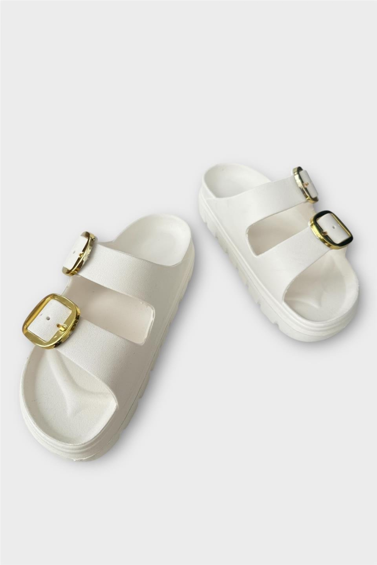 Yüksek Taban Tokalı Şık Kadın Terlik BEYAZ - Görsel 3