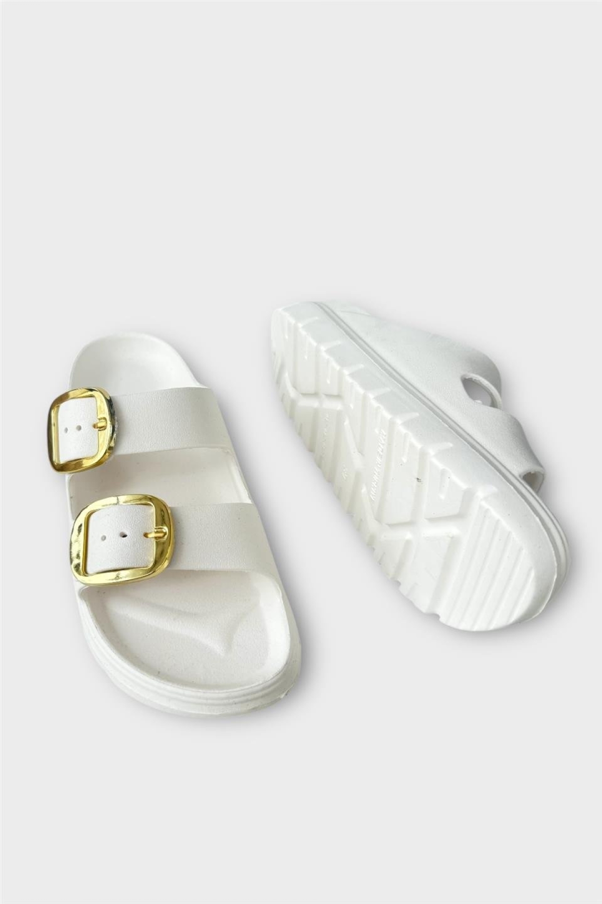 Yüksek Taban Tokalı Şık Kadın Terlik BEYAZ - Görsel 4
