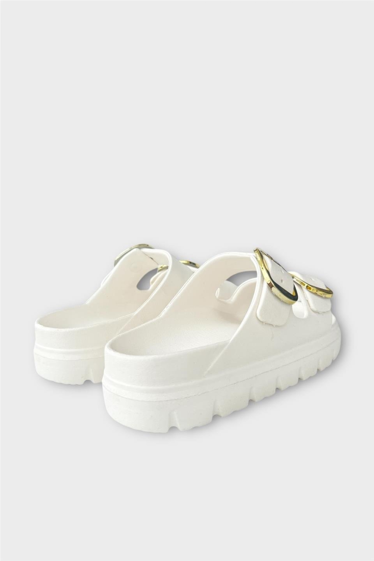 Yüksek Taban Tokalı Şık Kadın Terlik BEYAZ - Görsel 5