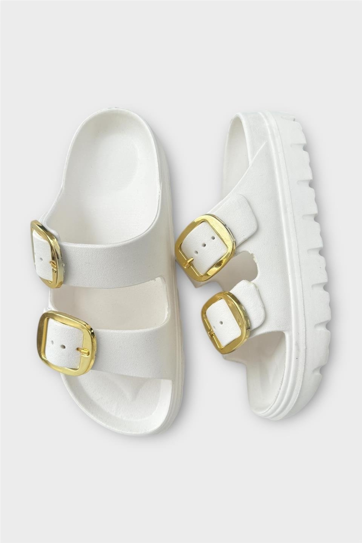 Yüksek Taban Tokalı Şık Kadın Terlik BEYAZ - Görsel 6