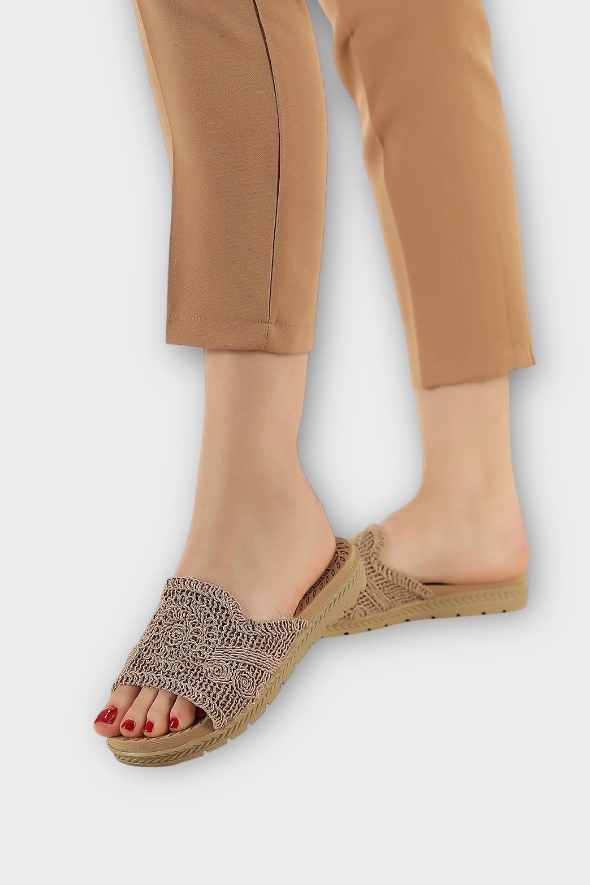Kadın Örgülü Günlük Rahat Terlik VİZON - Görsel 2