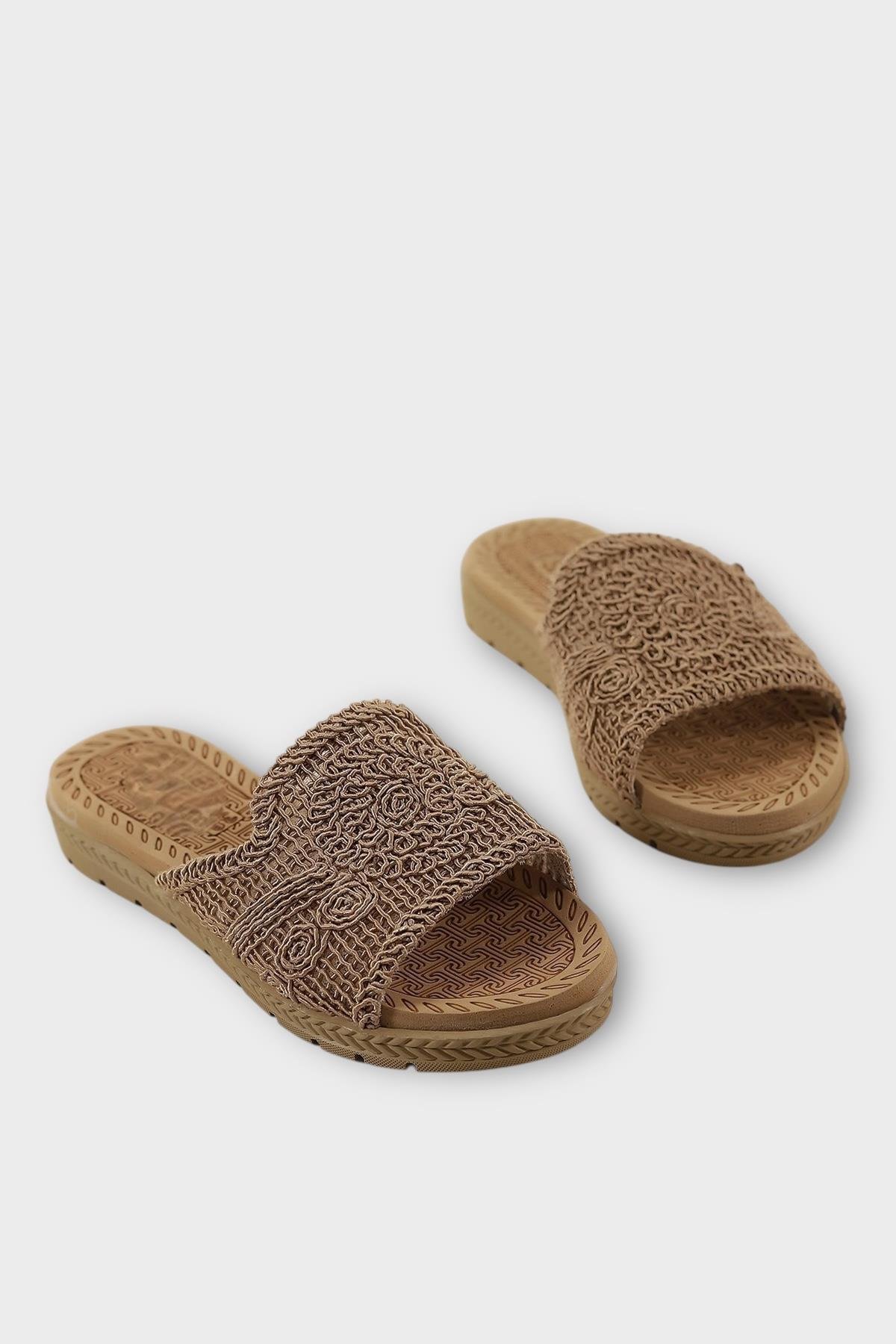 Kadın Örgülü Günlük Rahat Terlik VİZON - Görsel 4