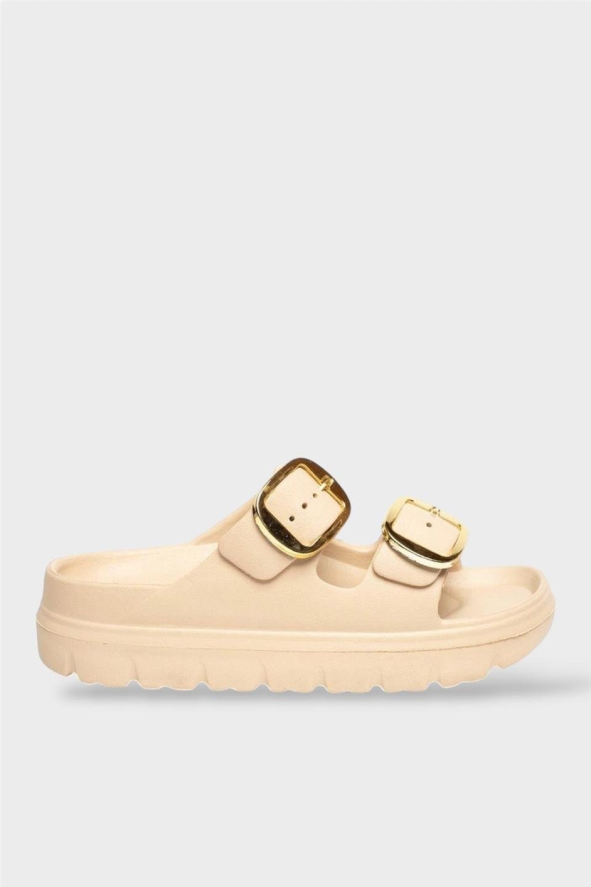 Yüksek Taban Tokalı Şık Kadın Terlik BEJ - Görsel 2
