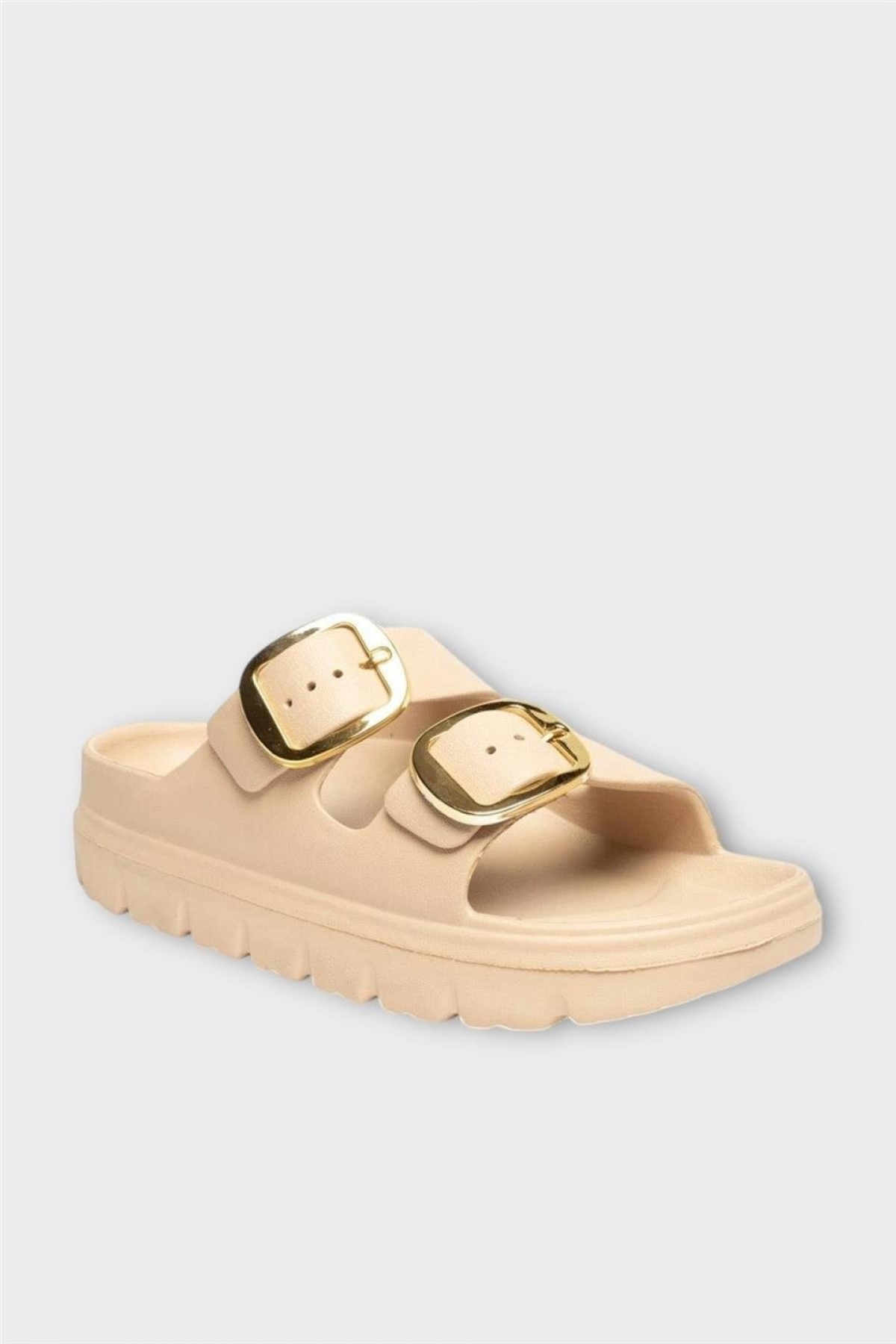 Yüksek Taban Tokalı Şık Kadın Terlik BEJ - Görsel 3