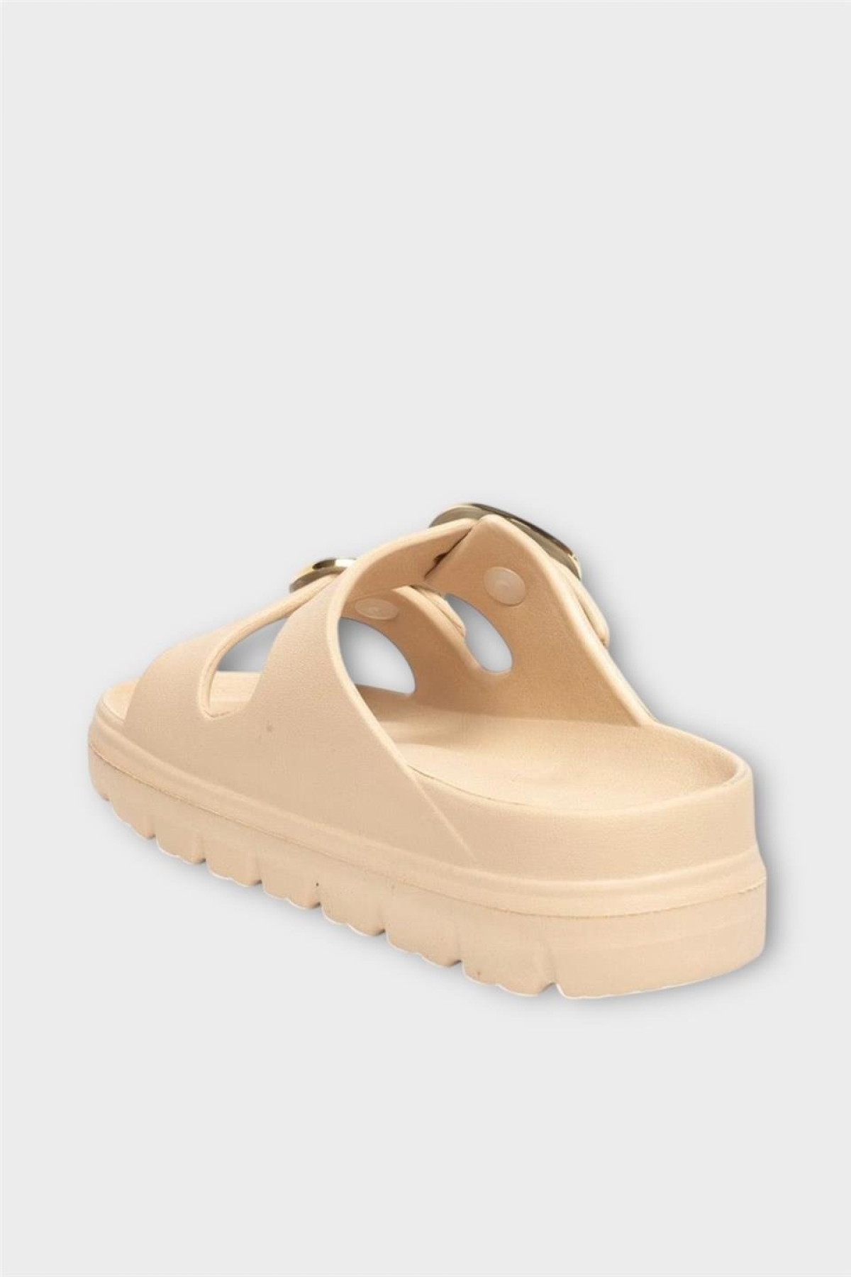 Yüksek Taban Tokalı Şık Kadın Terlik BEJ - Görsel 4