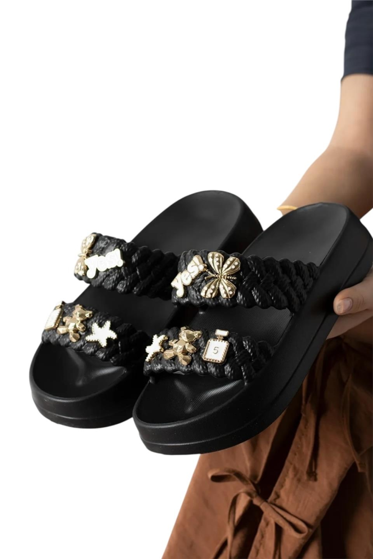 Kadın Taşlı Şık Rahat Konforlu Günlük Terlik SİYAH - Görsel 5