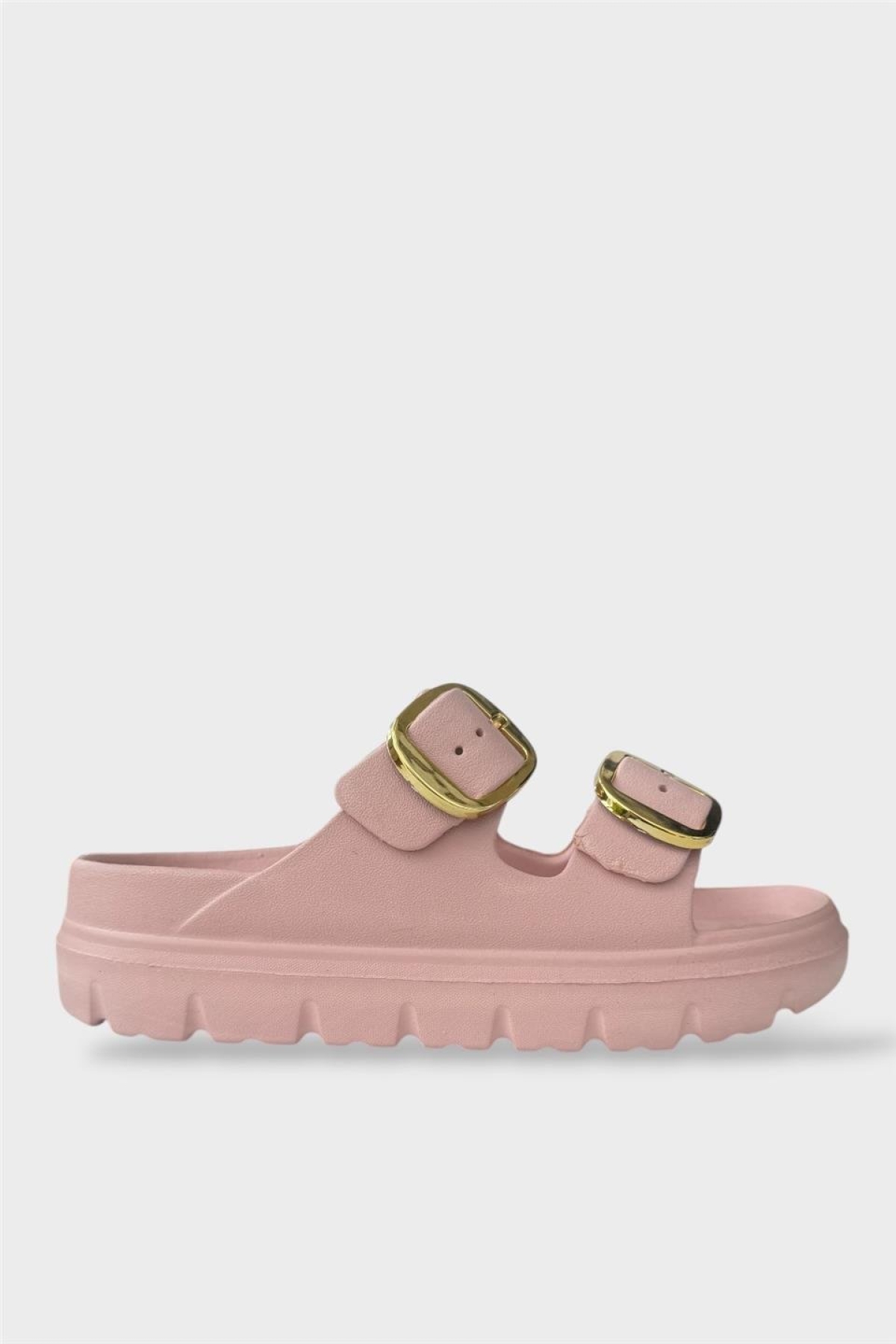 Yüksek Taban Tokalı Şık Kadın Terlik PUDRA - Görsel 2