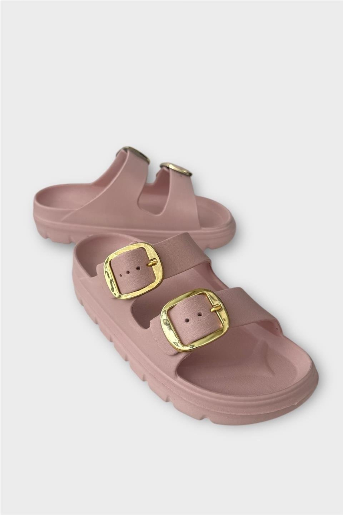 Yüksek Taban Tokalı Şık Kadın Terlik PUDRA - Görsel 3
