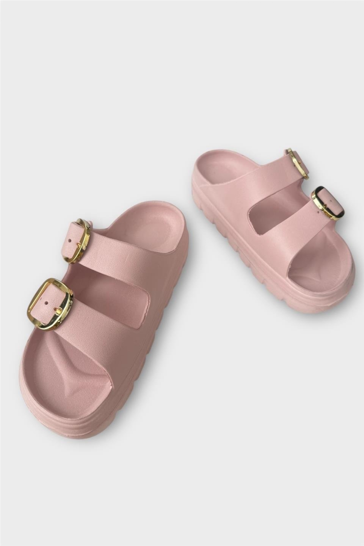 Yüksek Taban Tokalı Şık Kadın Terlik PUDRA - Görsel 4