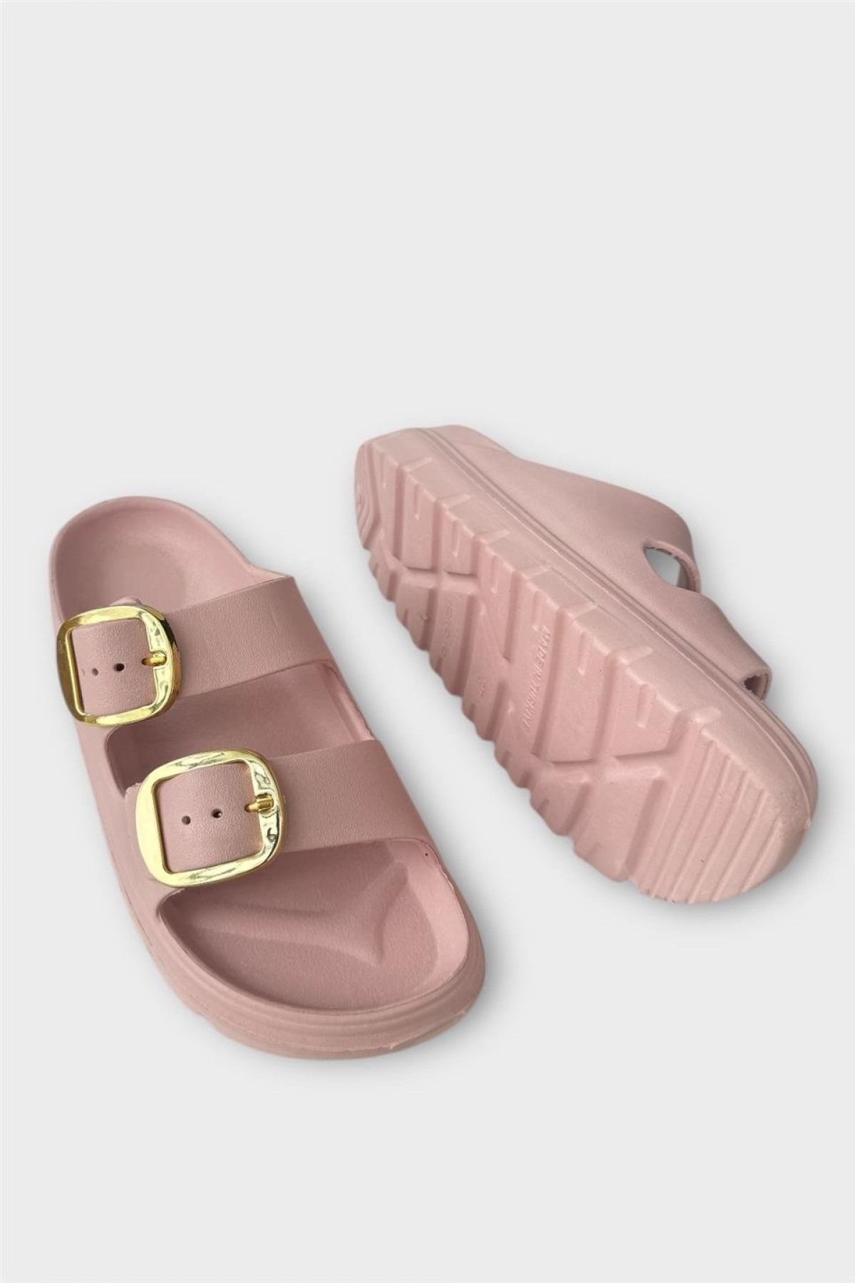 Yüksek Taban Tokalı Şık Kadın Terlik PUDRA - Görsel 5