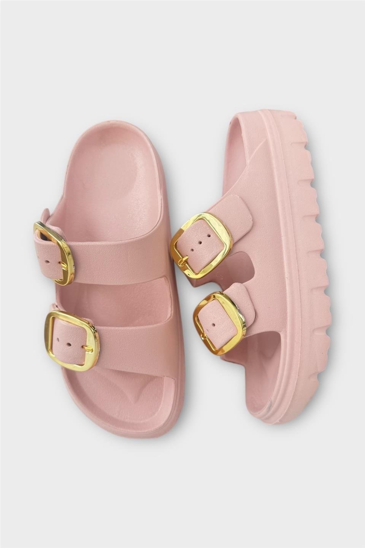 Yüksek Taban Tokalı Şık Kadın Terlik PUDRA - Görsel 7