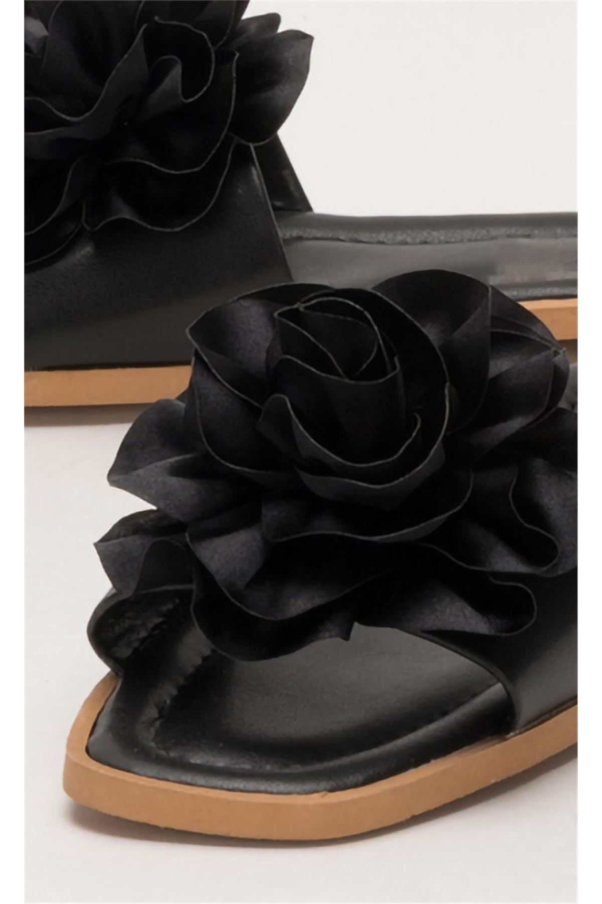 Kadın Gül Çicekli Hediyelik Bohçalık Çeyizlik Terlik SİYAH - Görsel 6