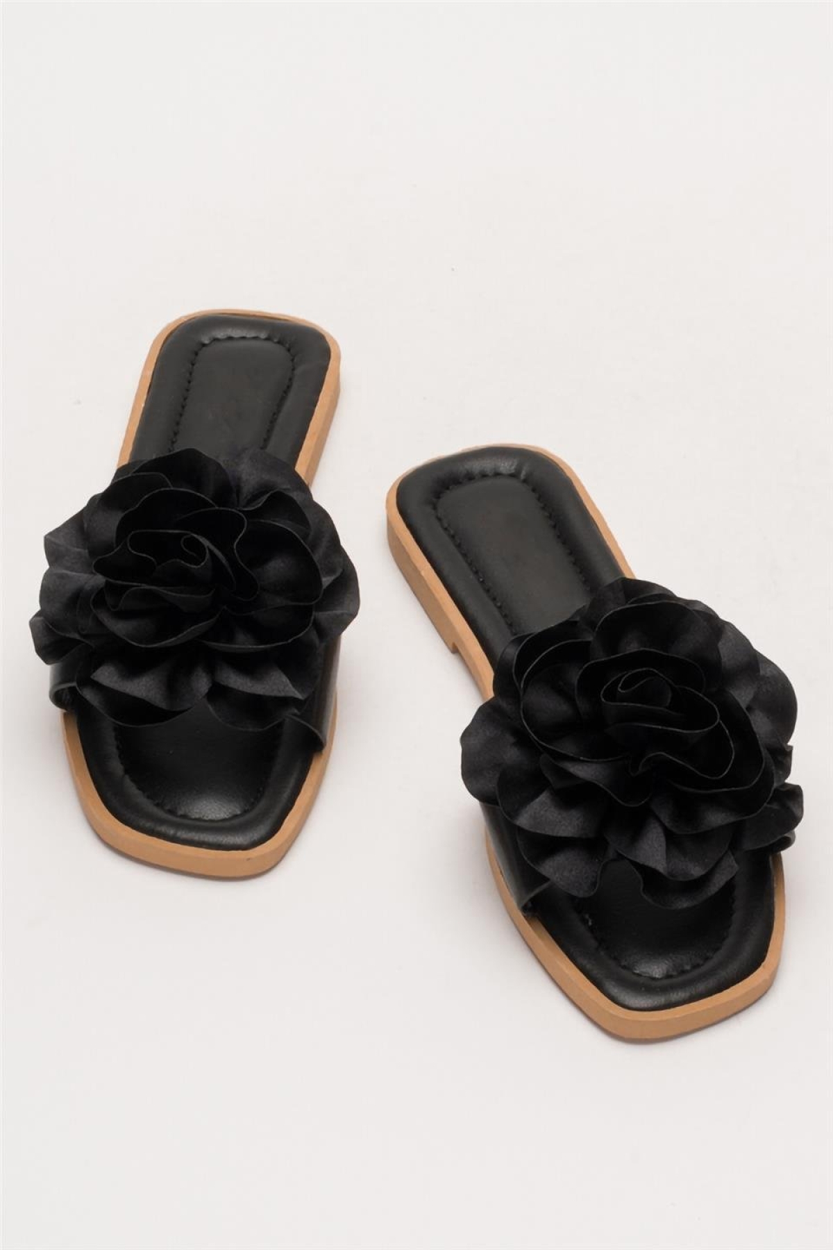 Kadın Gül Çicekli Hediyelik Bohçalık Çeyizlik Terlik SİYAH - Görsel 7