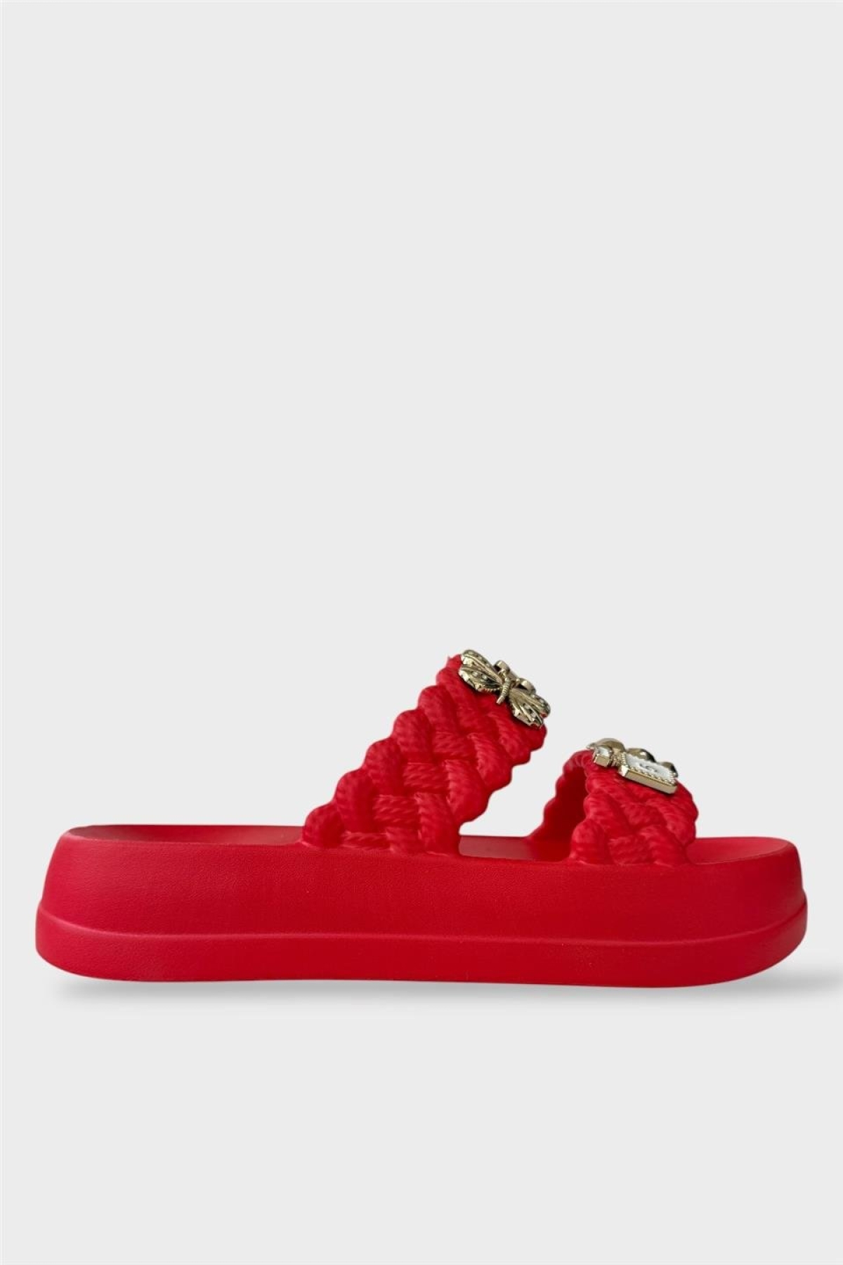 Kadın Taşlı Şık Rahat Konforlu Günlük Terlik KIRMIZI - Görsel 2