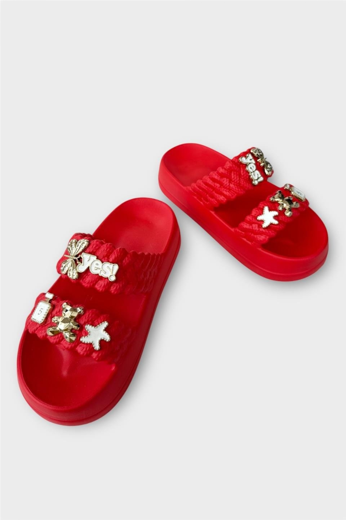 Kadın Taşlı Şık Rahat Konforlu Günlük Terlik KIRMIZI - Görsel 4