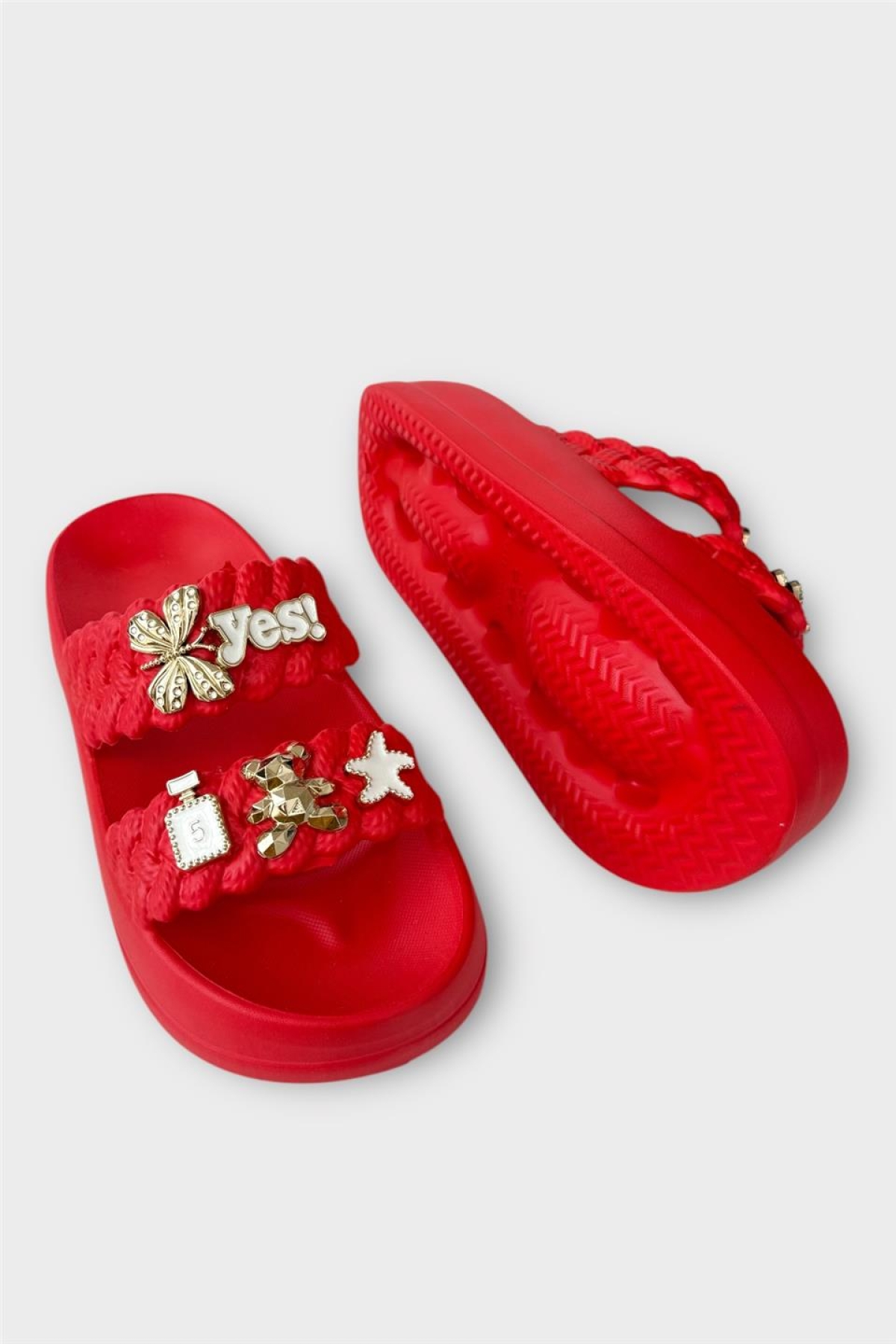 Kadın Taşlı Şık Rahat Konforlu Günlük Terlik KIRMIZI - Görsel 5