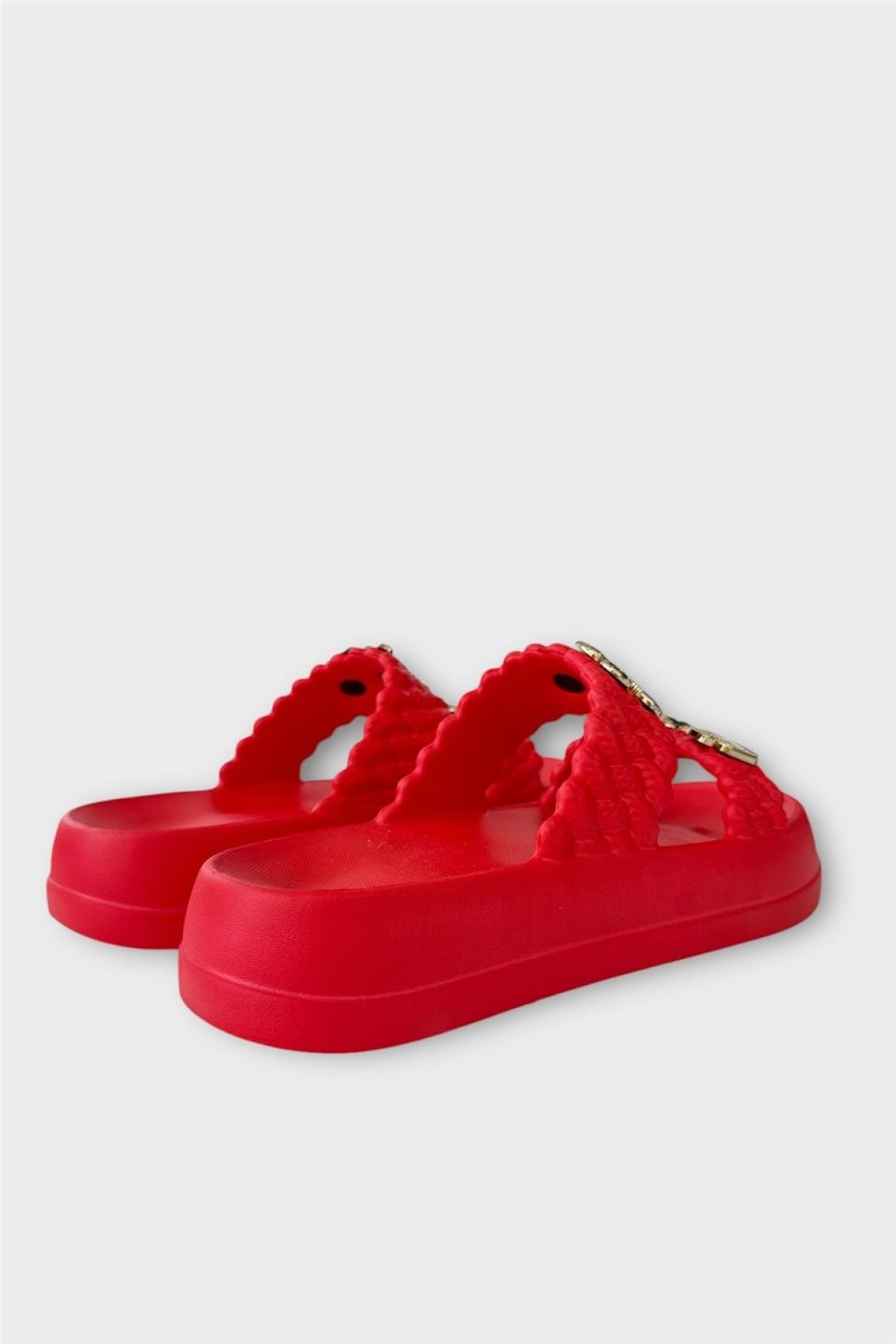 Kadın Taşlı Şık Rahat Konforlu Günlük Terlik KIRMIZI - Görsel 6