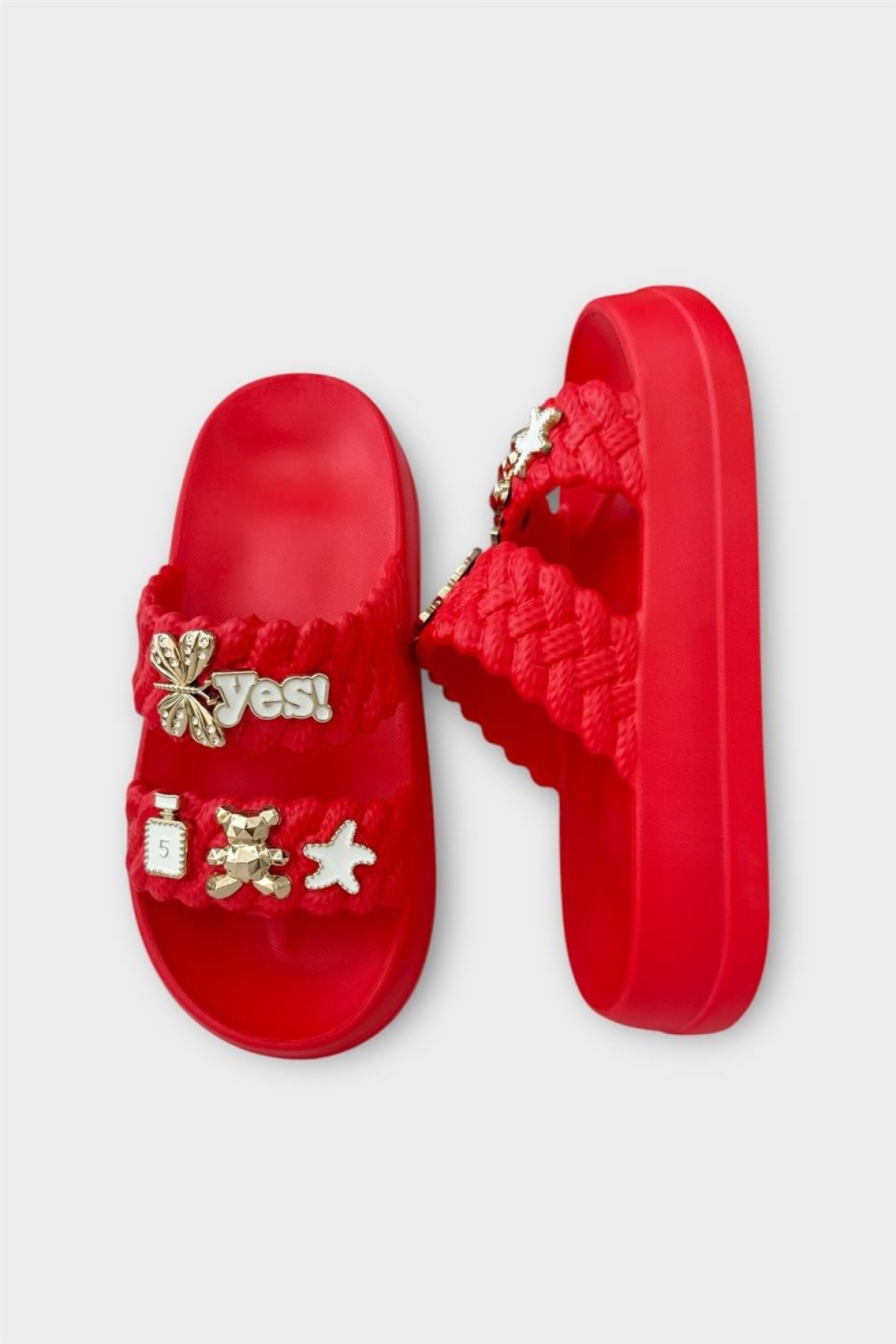 Kadın Taşlı Şık Rahat Konforlu Günlük Terlik KIRMIZI - Görsel 7