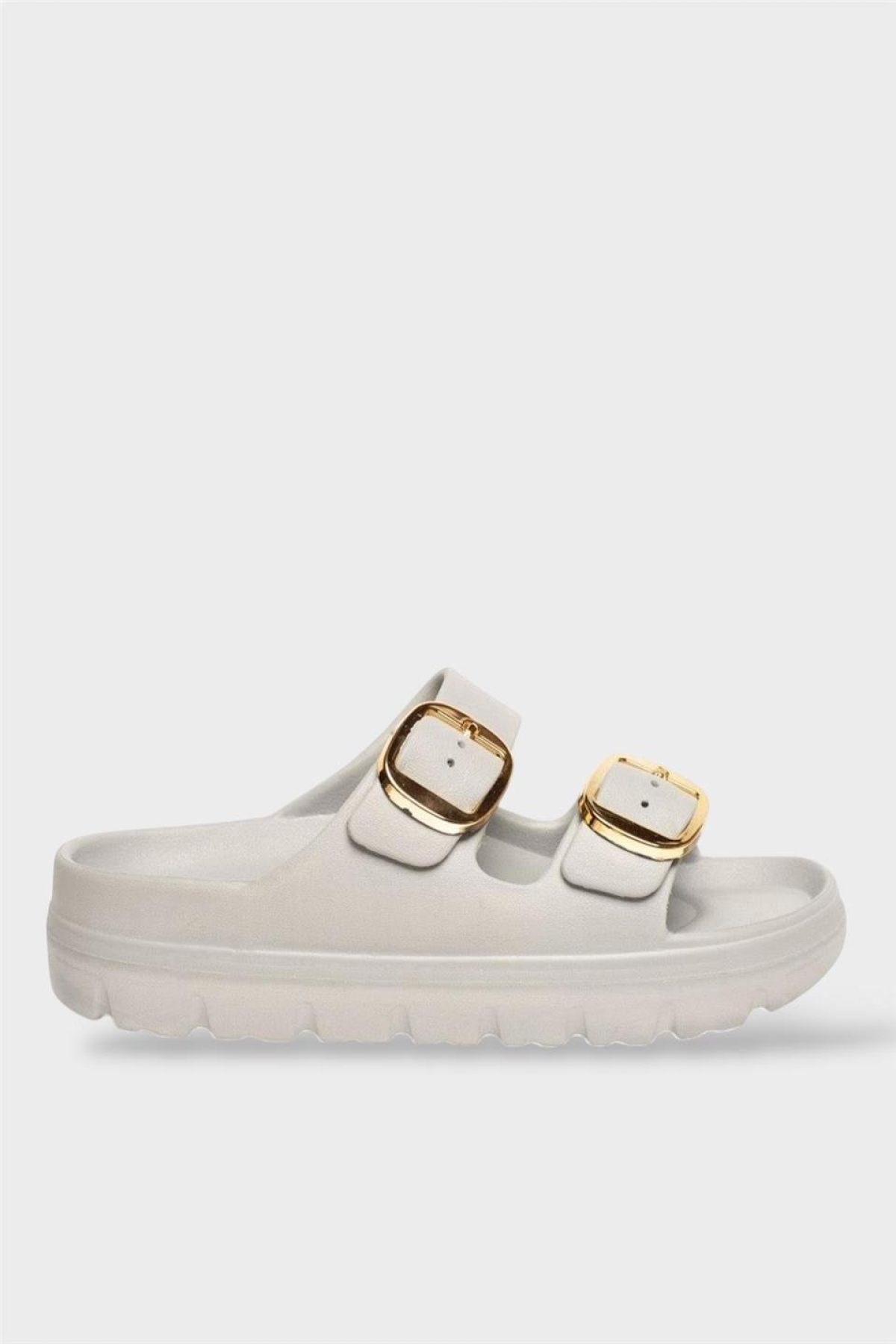 Yüksek Taban Tokalı Şık Kadın Terlik GRİ - Görsel 2