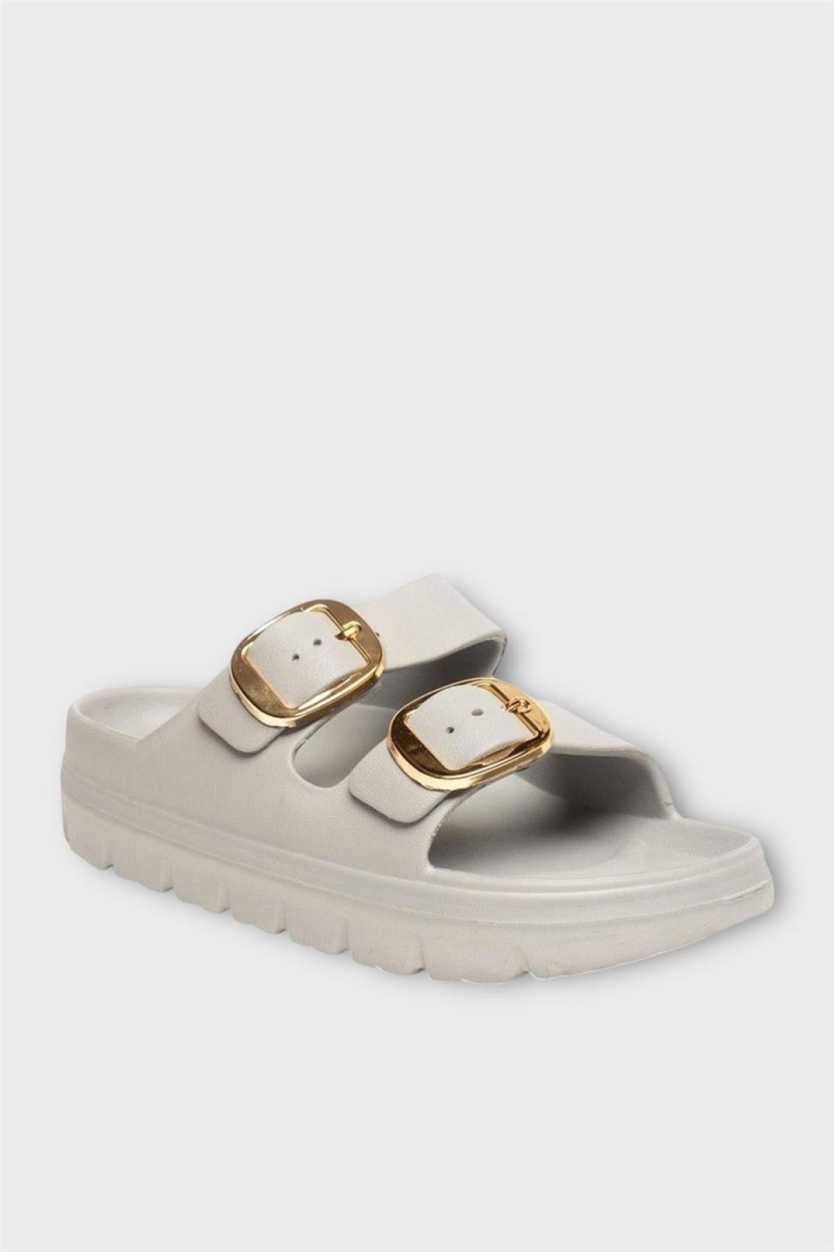 Yüksek Taban Tokalı Şık Kadın Terlik GRİ - Görsel 4