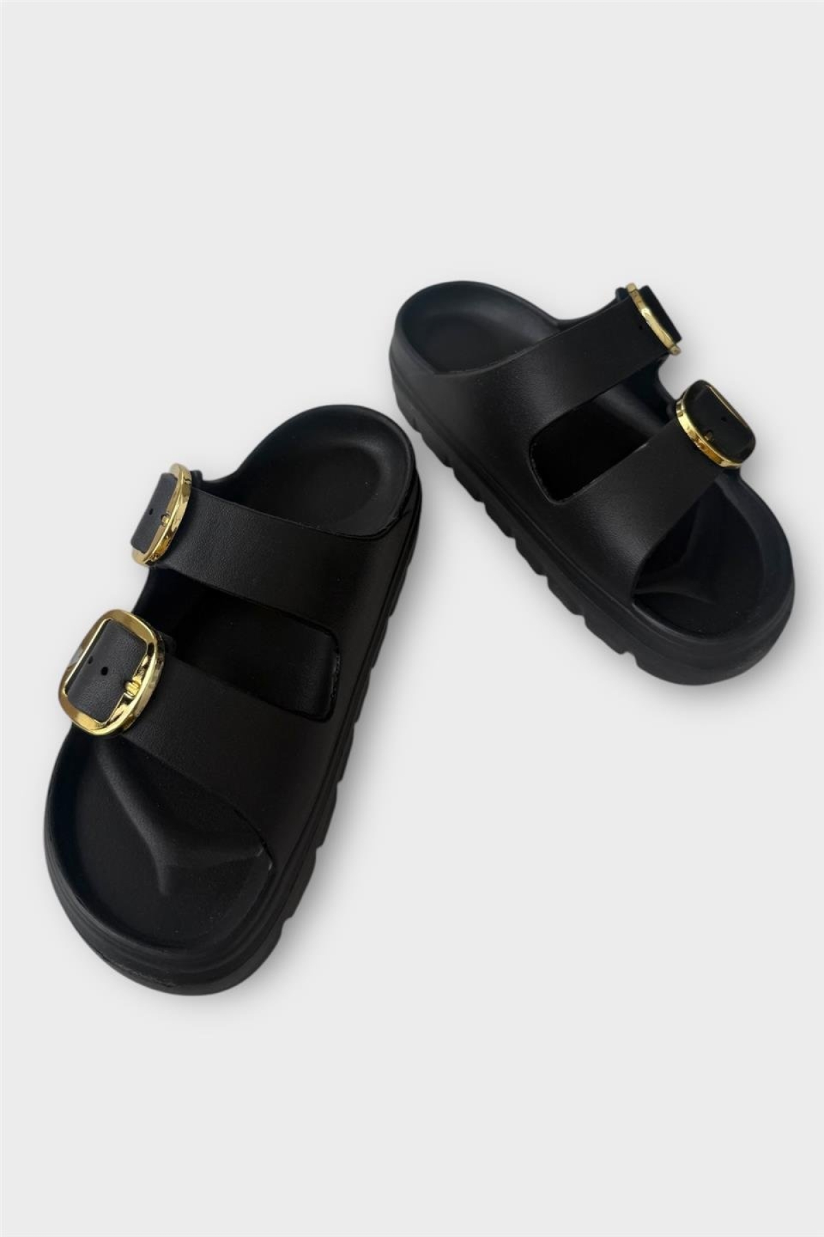 Yüksek Taban Tokalı Şık Kadın Terlik SİYAH - Görsel 4